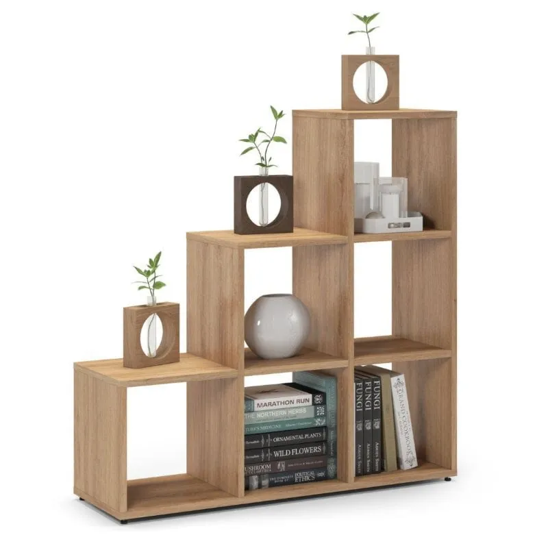 Regał schodkowy, komorowy, ETAP, 100x30x100 cm, dąb, mat