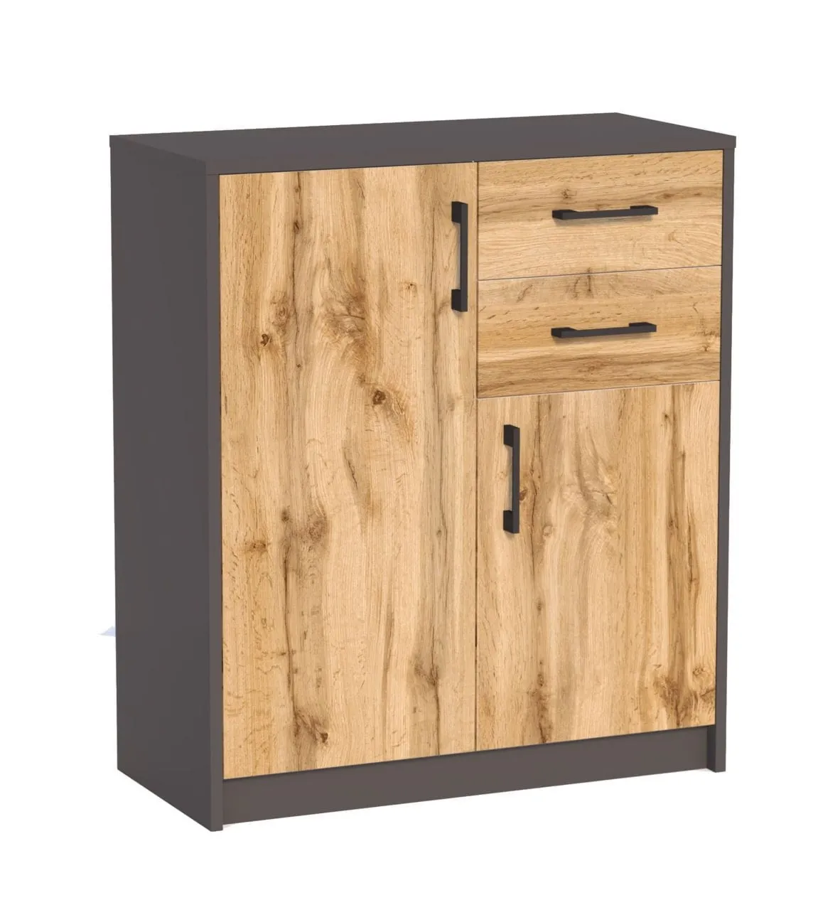 Komoda z szufladami do pokoju, Graf, 74x35x85 cm, grafit, dąb wotan, mat