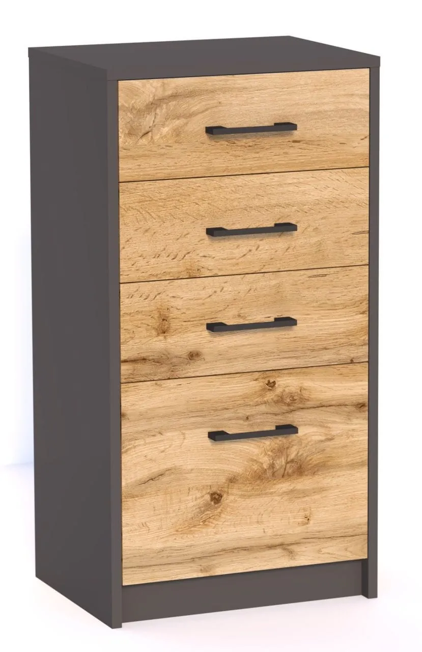 Komoda, szafka, szuflady, Graf, 45x35x85 cm, grafit, dąb wotan, mat