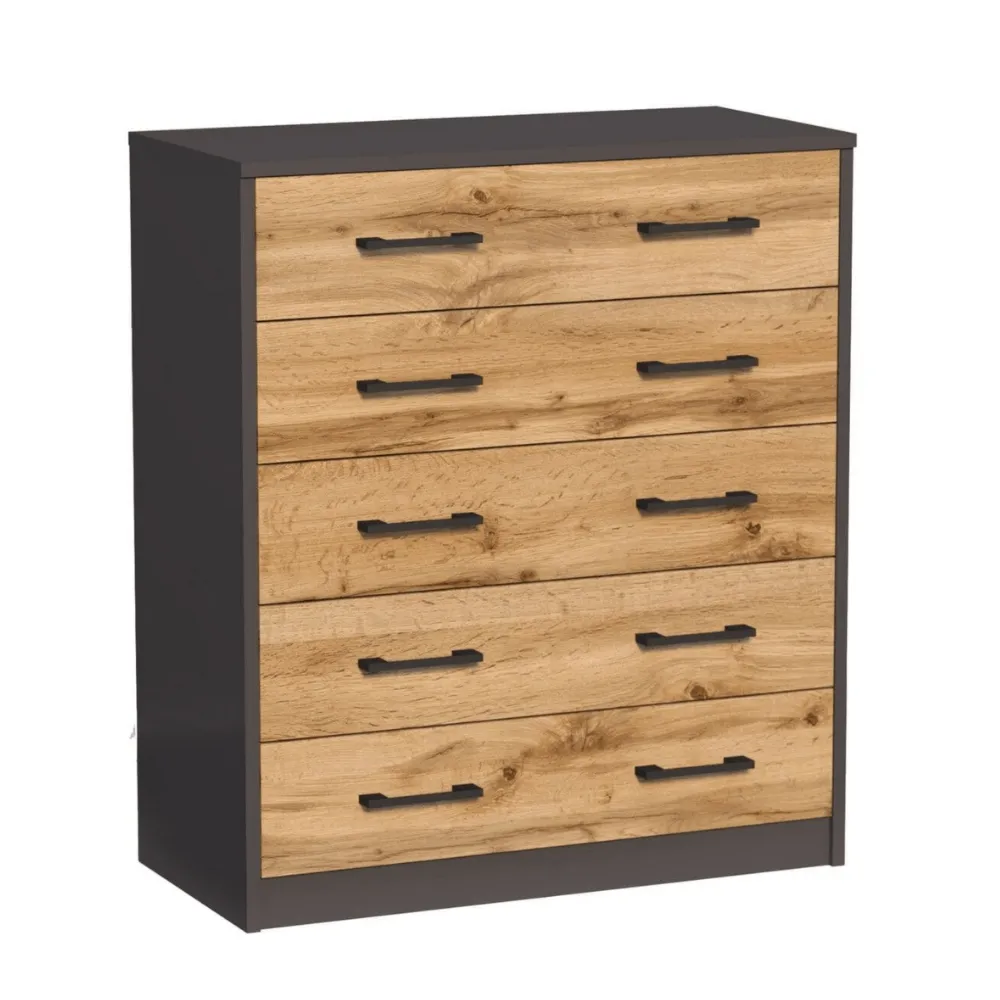 Szafka na buty, 5 półek, Graf, 74x35x85 cm, grafit, dąb wotan, mat