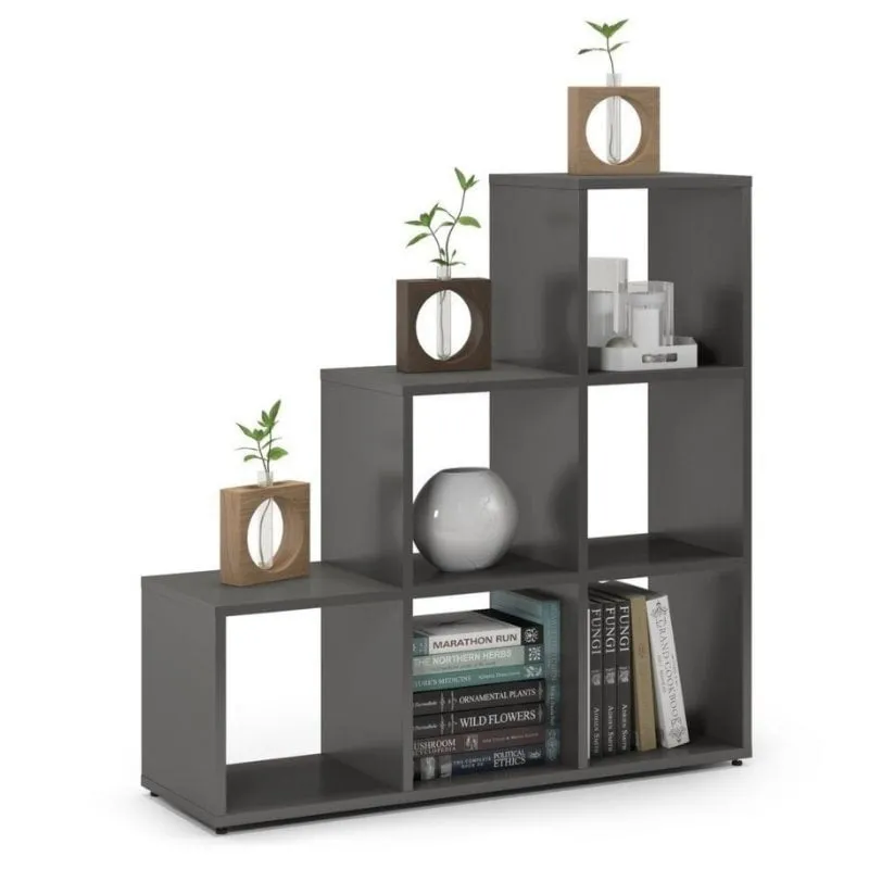 Regał schodkowy, komorowy, ETAP, 100x30x100 cm, grafit, mat