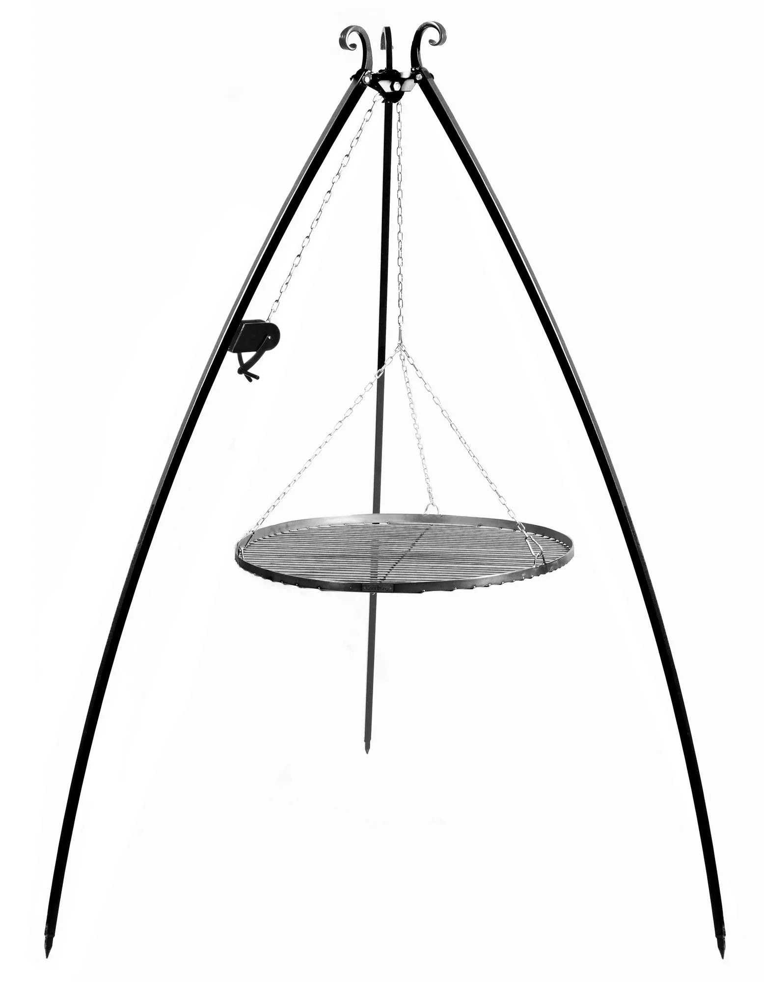 Grill na trójnogu z kołowrotkiem 200 cm, ruszt stal naturalna 80 cm
