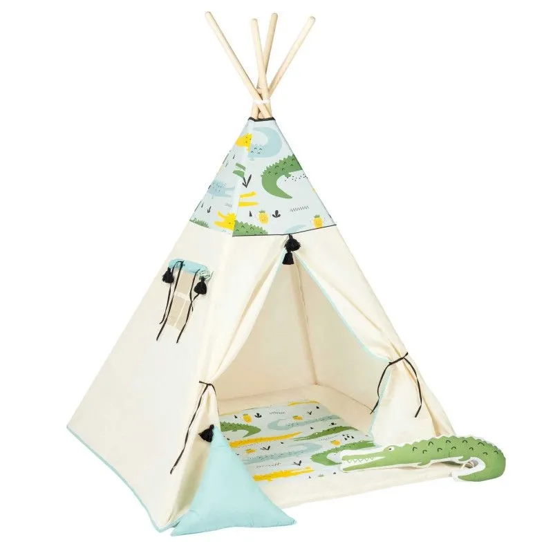 Namiot dla dzieci, bawełniany, poduszka krokodyl, krokodyle, 110x160 cm