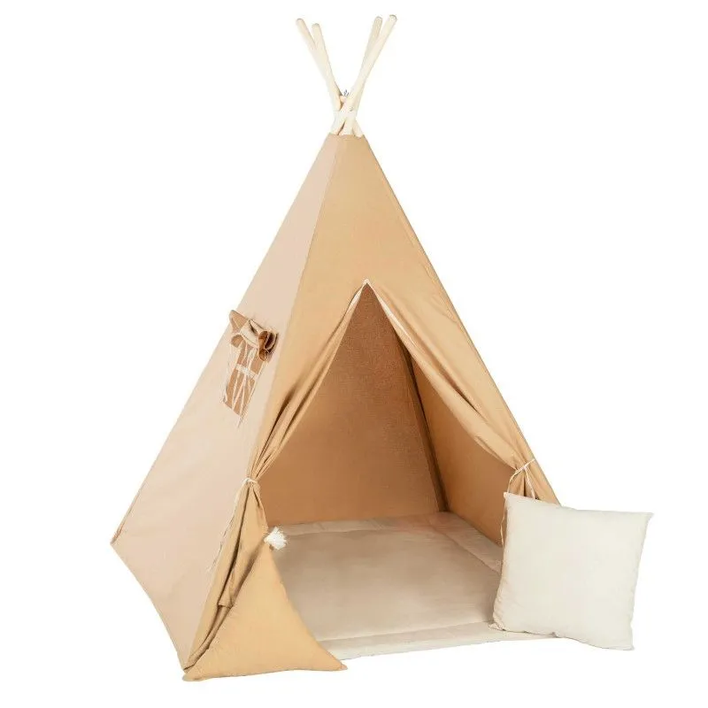Namiot dla dzieci, bawełniany, poduszki, karmelowa słodycz, 110x160 cm