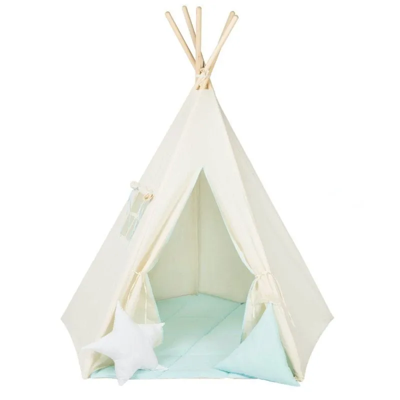 Namiot dla dzieci, bawełniany, poduszki, błekitek, 120x160 cm