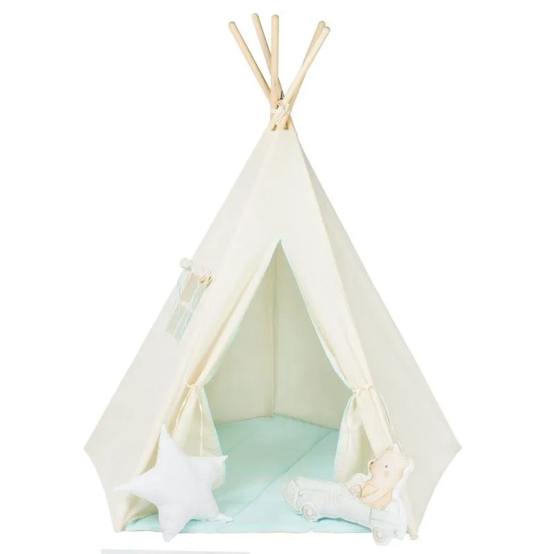 Namiot dla dzieci, bawełniany, mysz, błekitek, 120x160 cm