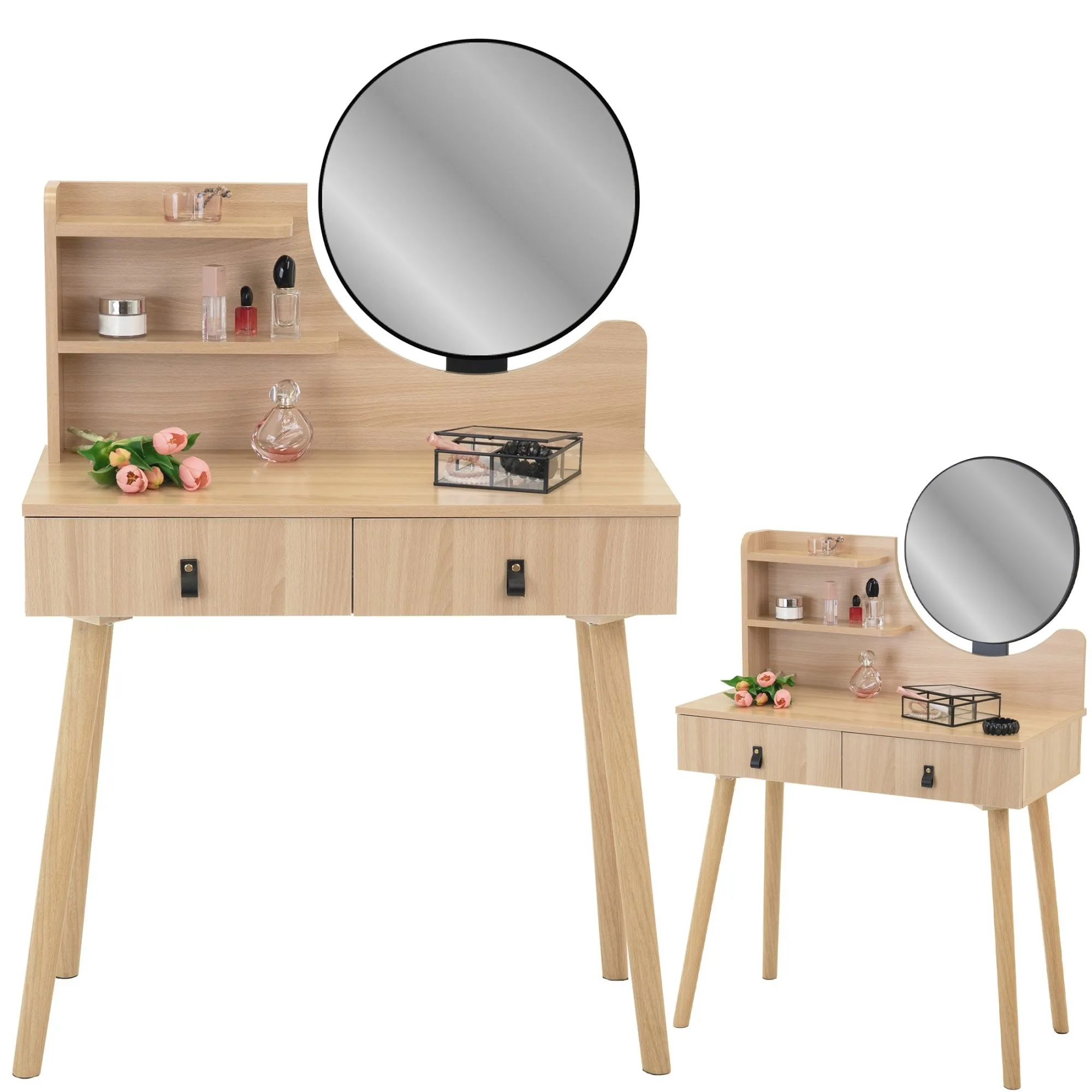 Toaletka kosmetyczna z lustrem, skandynawska, 120x40x80 cm, beżowy