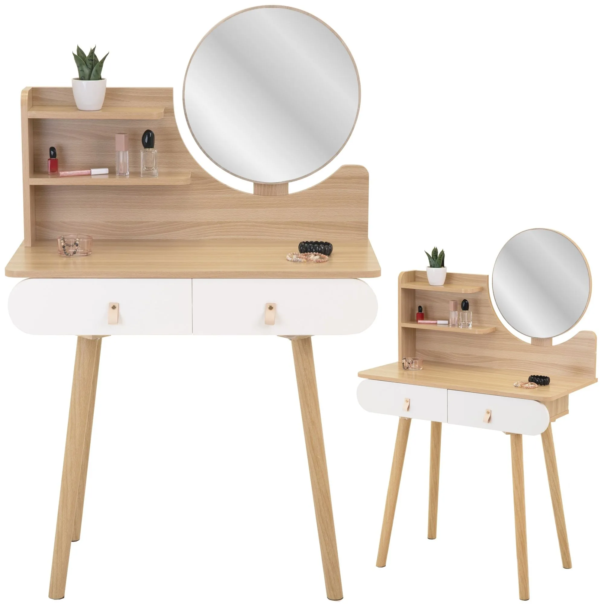Toaletka z lustrem, kosmetyczna, skandynawska, 120x40x80 cm, jasny buk
