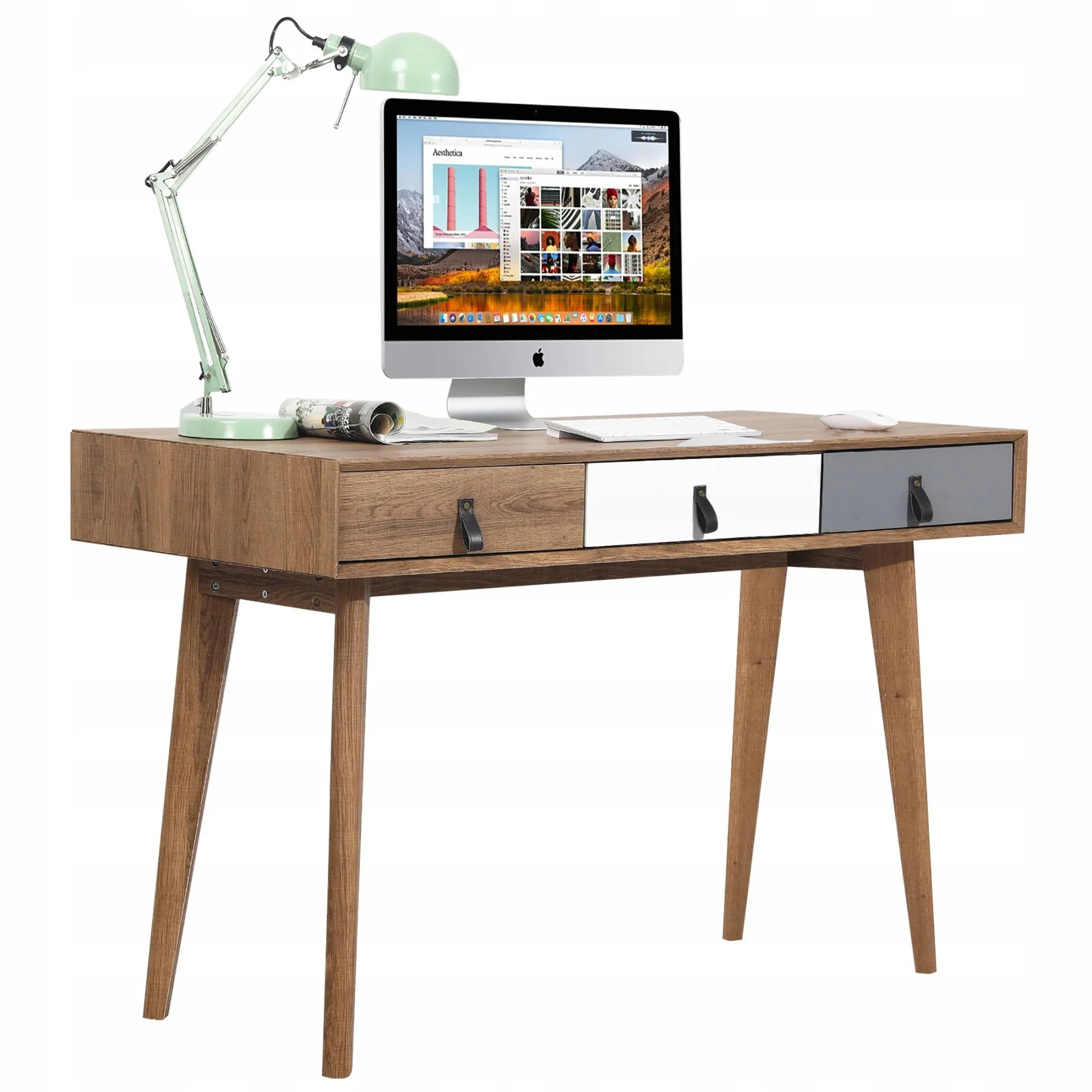 Duże biurko do gabinetu, biura, szuflady, 120x55x75 cm, brąz