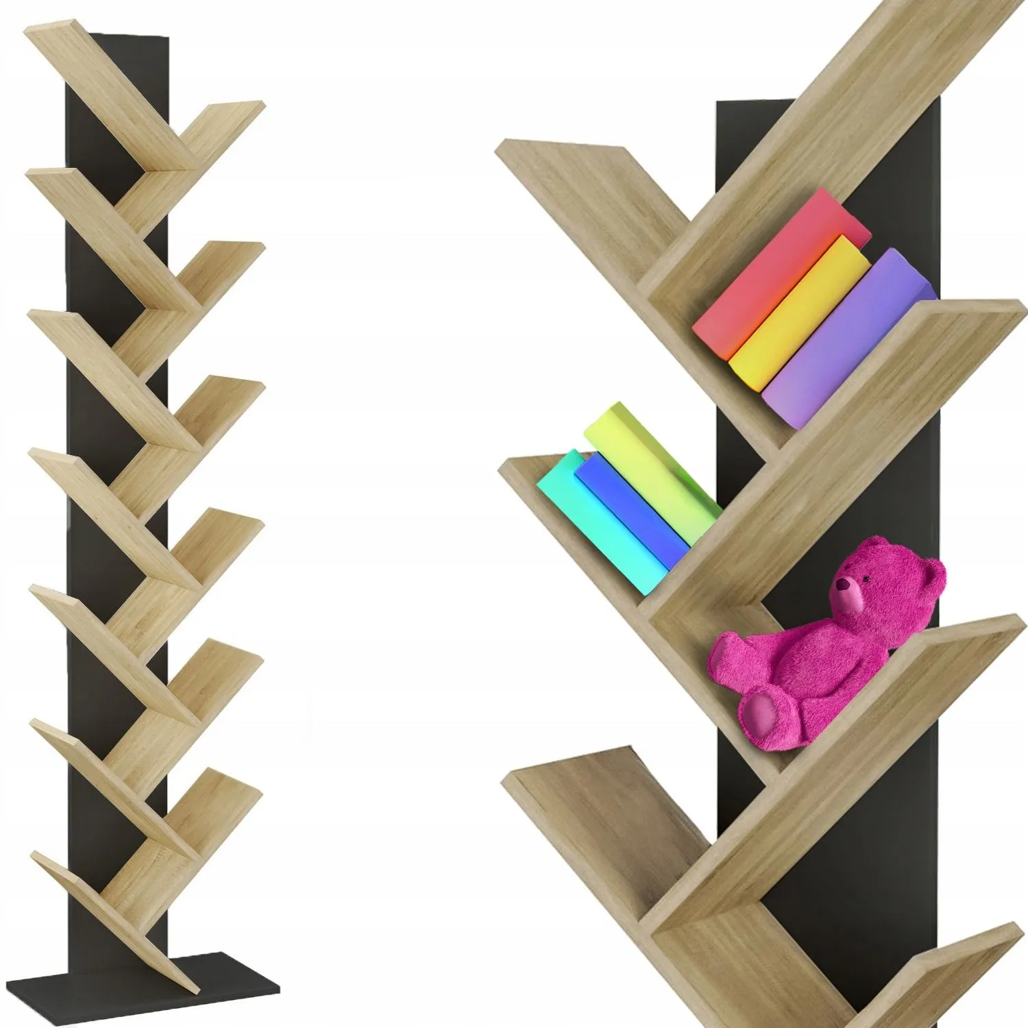 Regał na książki drzewko, 50x24x222 cm, dąb sonoma, czarny