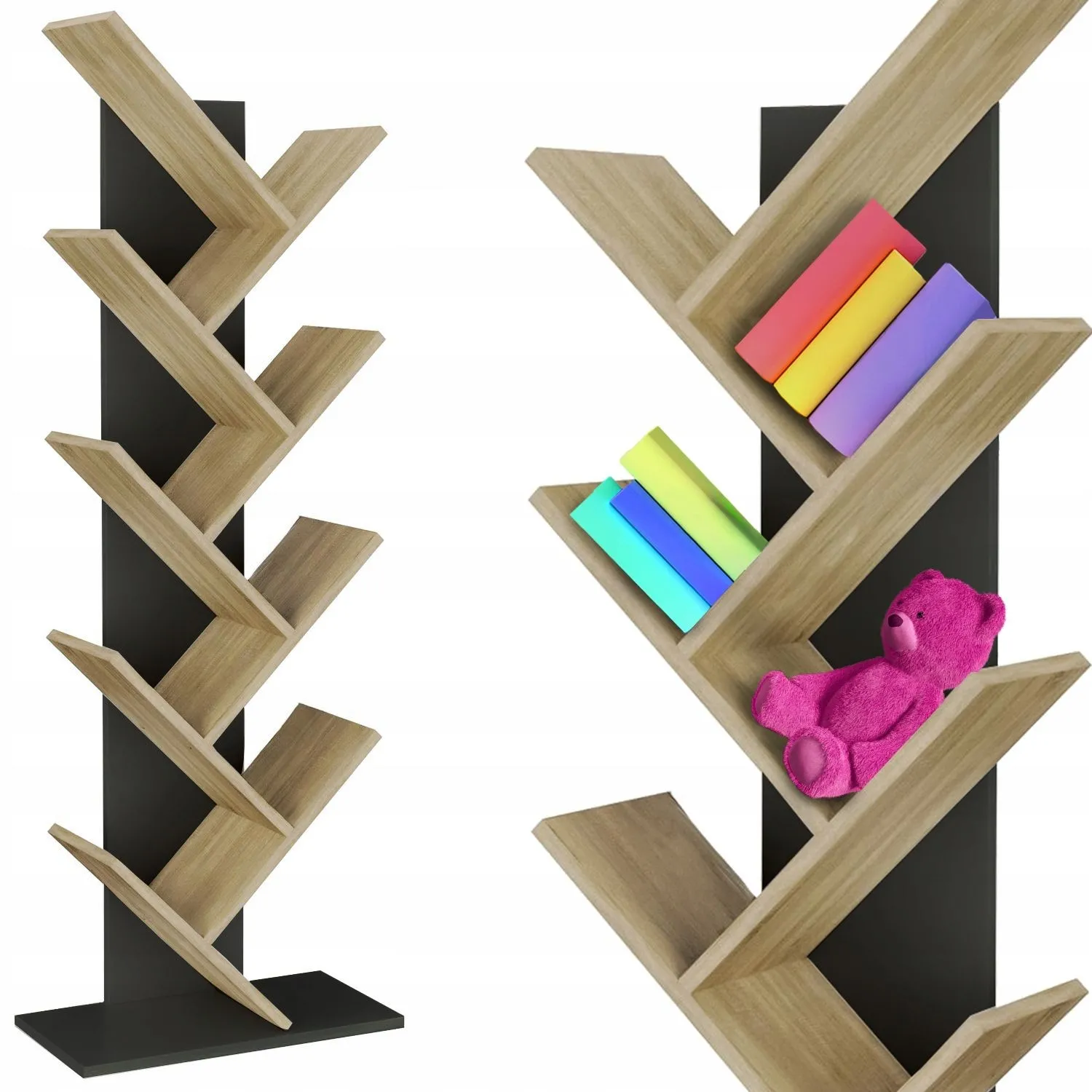 Regał na książki drzewko, 50x24x152 cm, dąb sonoma, czarny