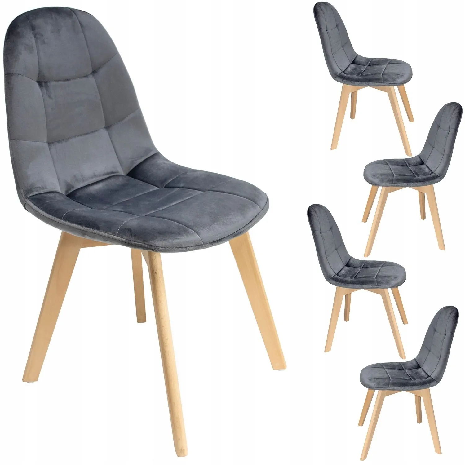 Zestaw 4 Krzeseł do salonu, jadalni, welur, 43x54x81 cm, szare