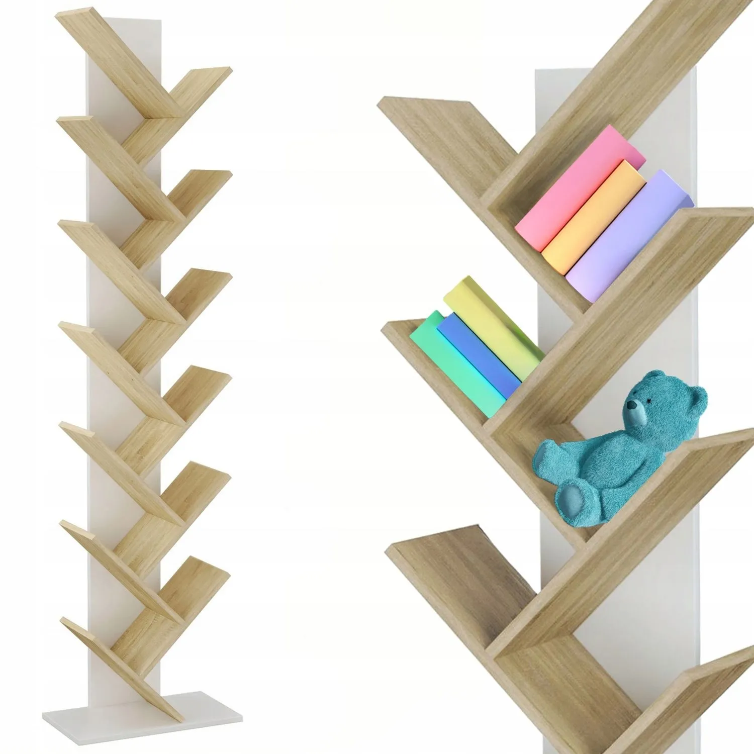 Regał na książki drzewko, 50x24x222 cm, dąb sonoma, biały