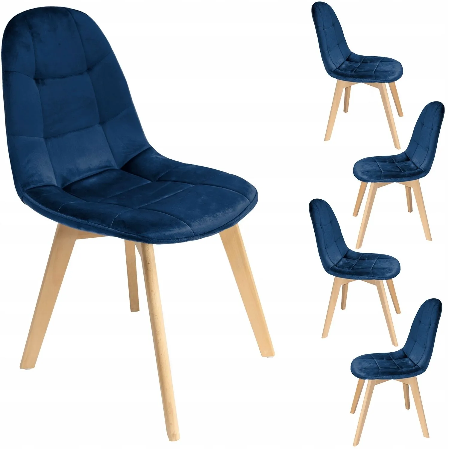 Zestaw 4 Krzeseł do salonu, jadalni, welur, 43x54x81 cm, granatowe