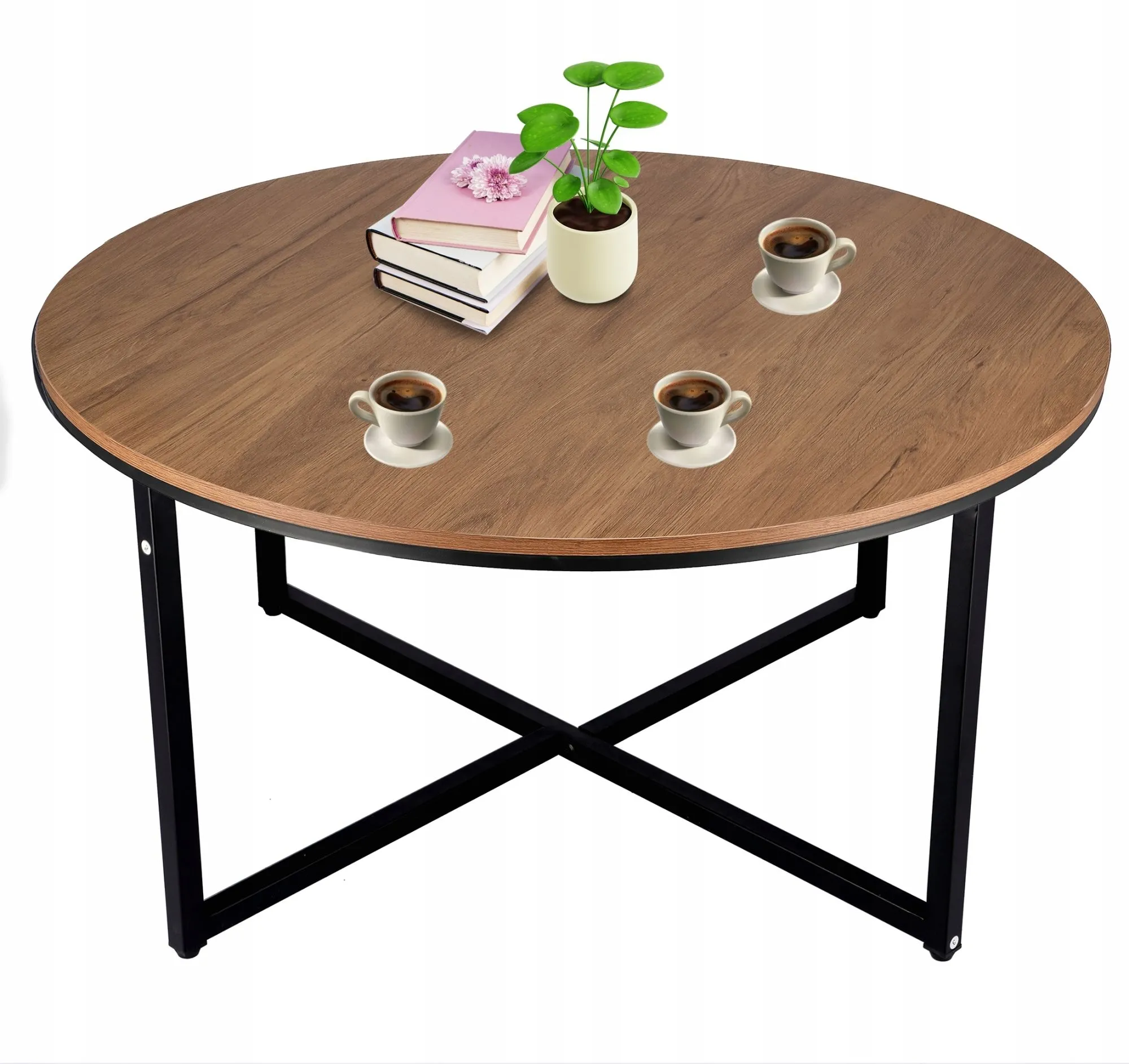 Stolik kawowy, okrągły, loft, 80x40 cm, czarny, odcienie brązu