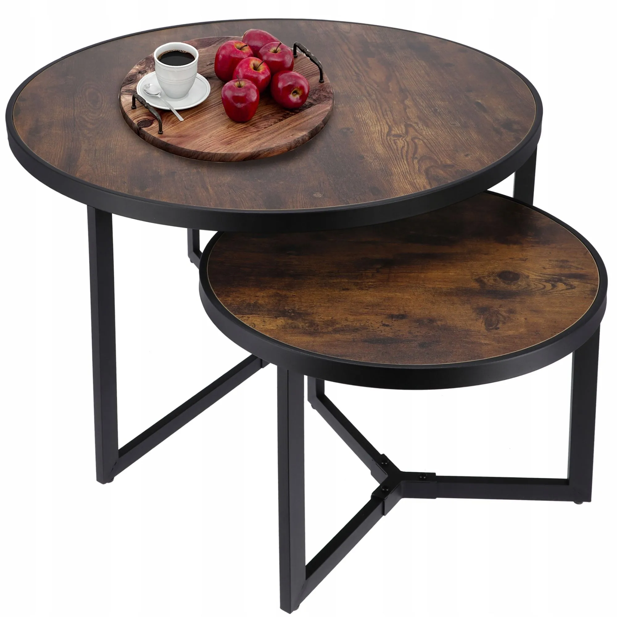 Zestaw stolików kawowych loft, 2 sztuki, brąz, czarny