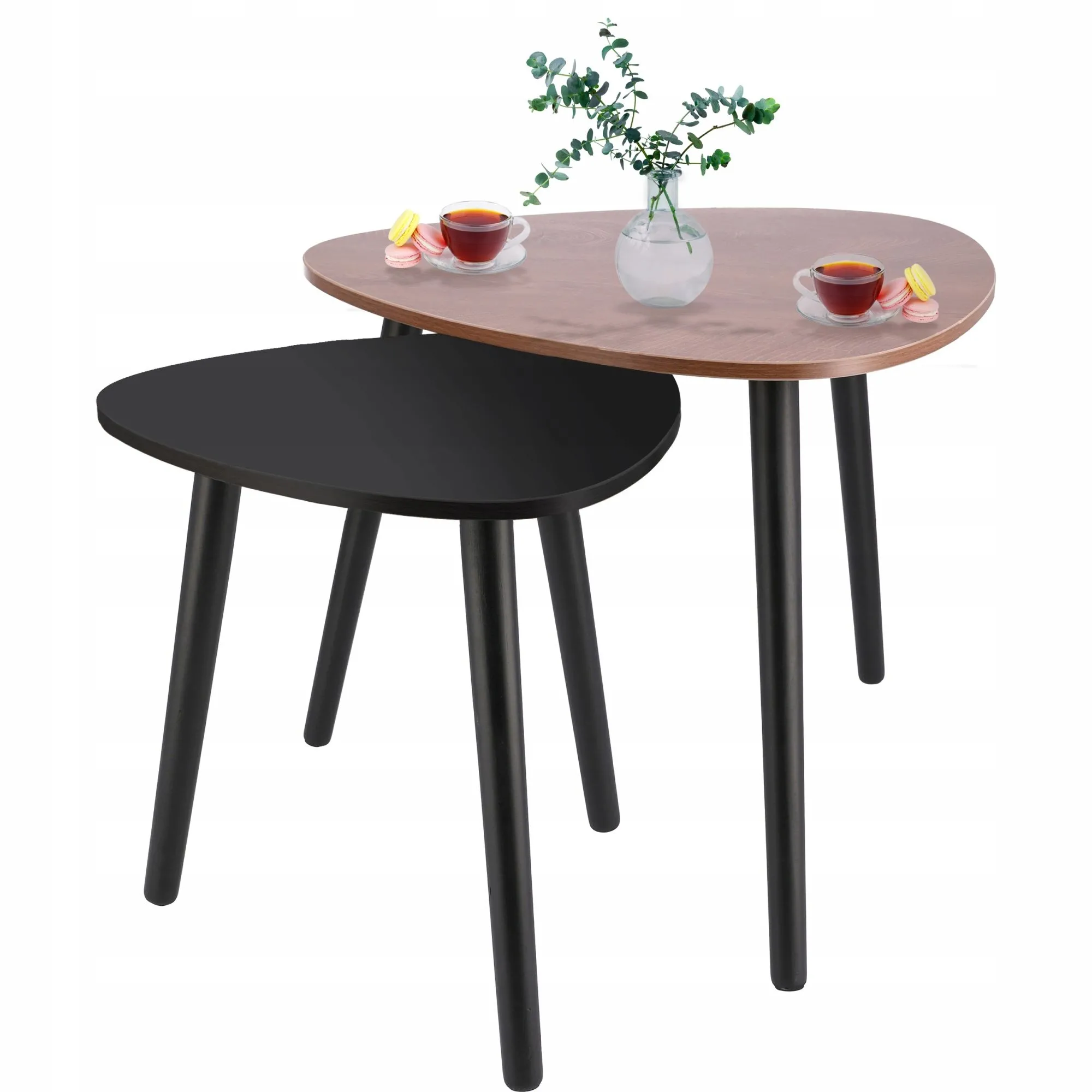 Zestaw stolików kawowych, 2 sztuki, skandynawskie, brązowy, czarny