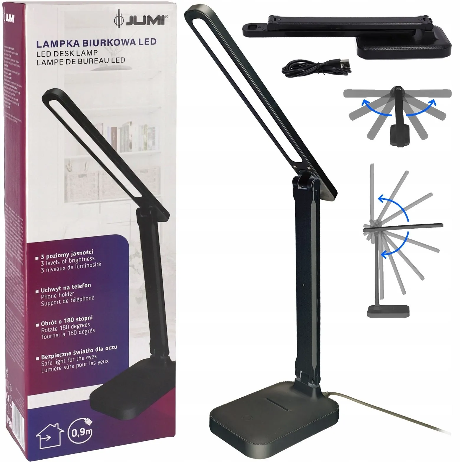 Nowoczesna lampka biurkowa, szkolna, led, czarna