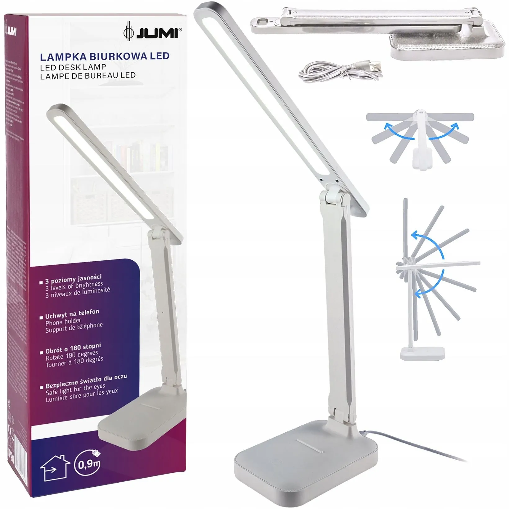 Lampka biurkowa led, szkolna, na biurko, biała