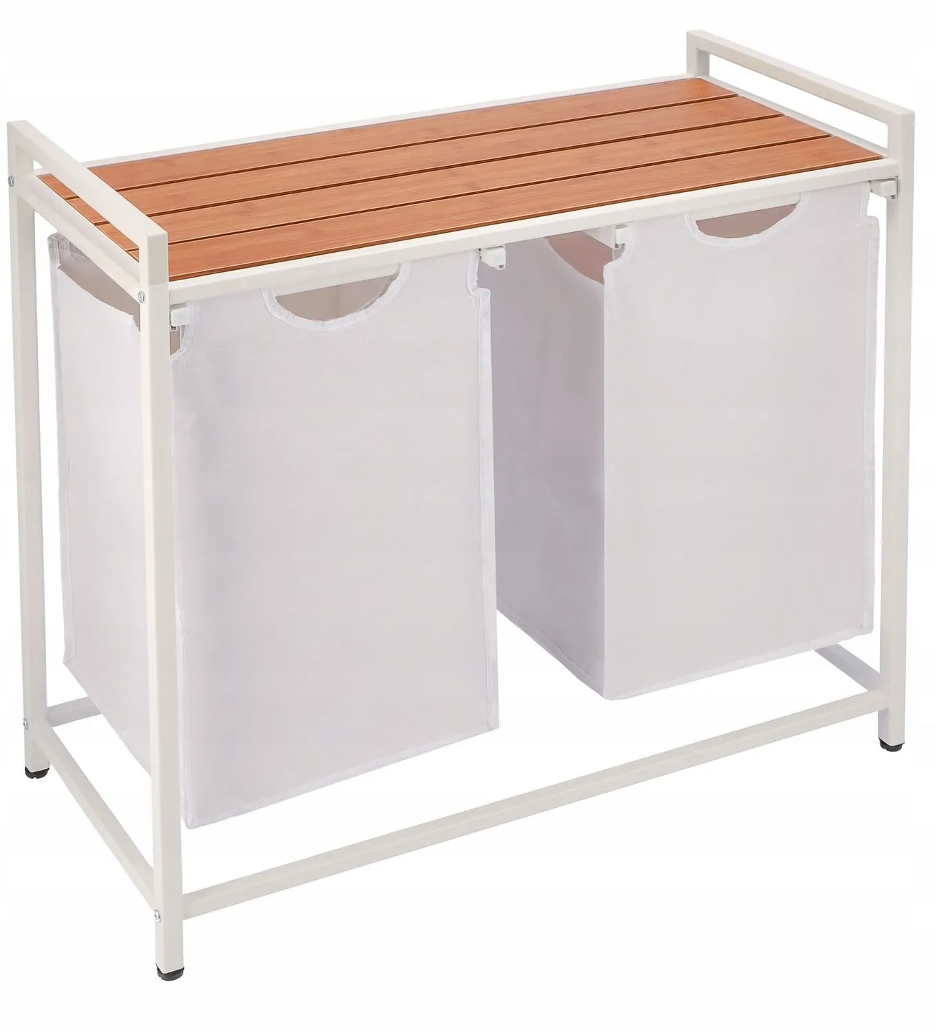 Kosz na pranie z półką, duży, stojący, 73x34x72 cm, jasny brąz, biały