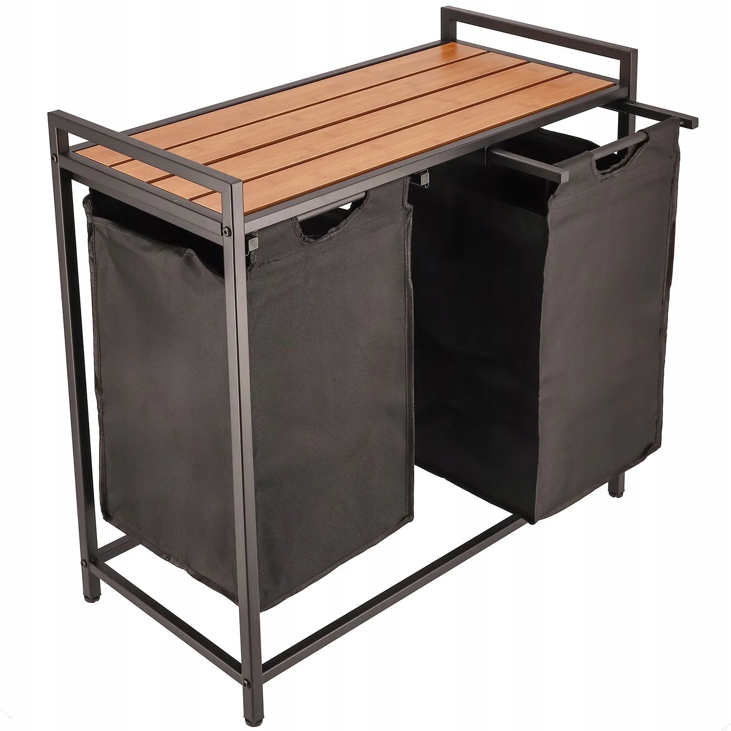 Kosz na pranie z półką, duży, stojący, 73x34x72 cm, jasny brąz, czarny