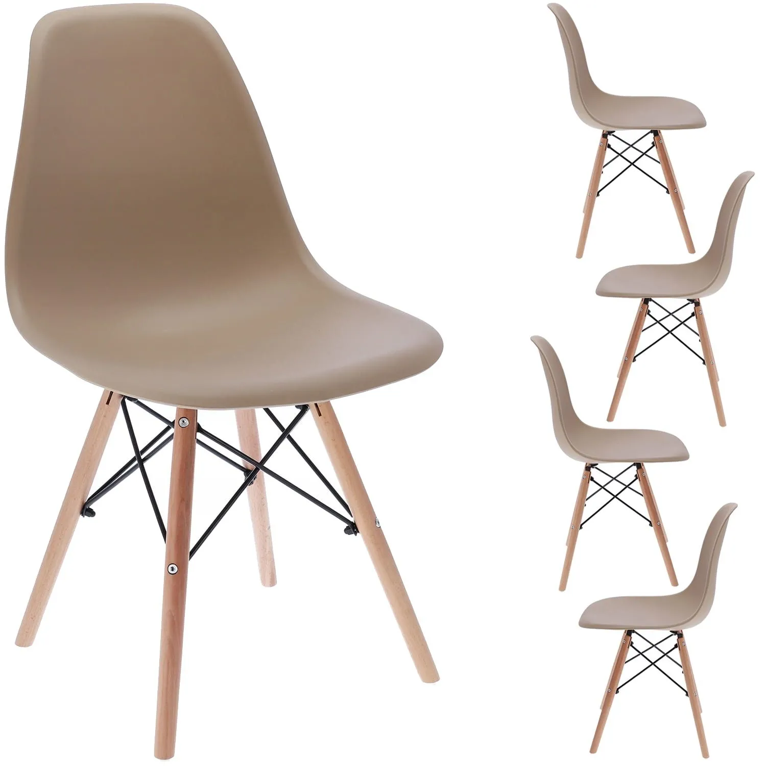 Krzesła skandynawskie, plastikowe, 35x52x81 cm, 4 sztuki, beżowe