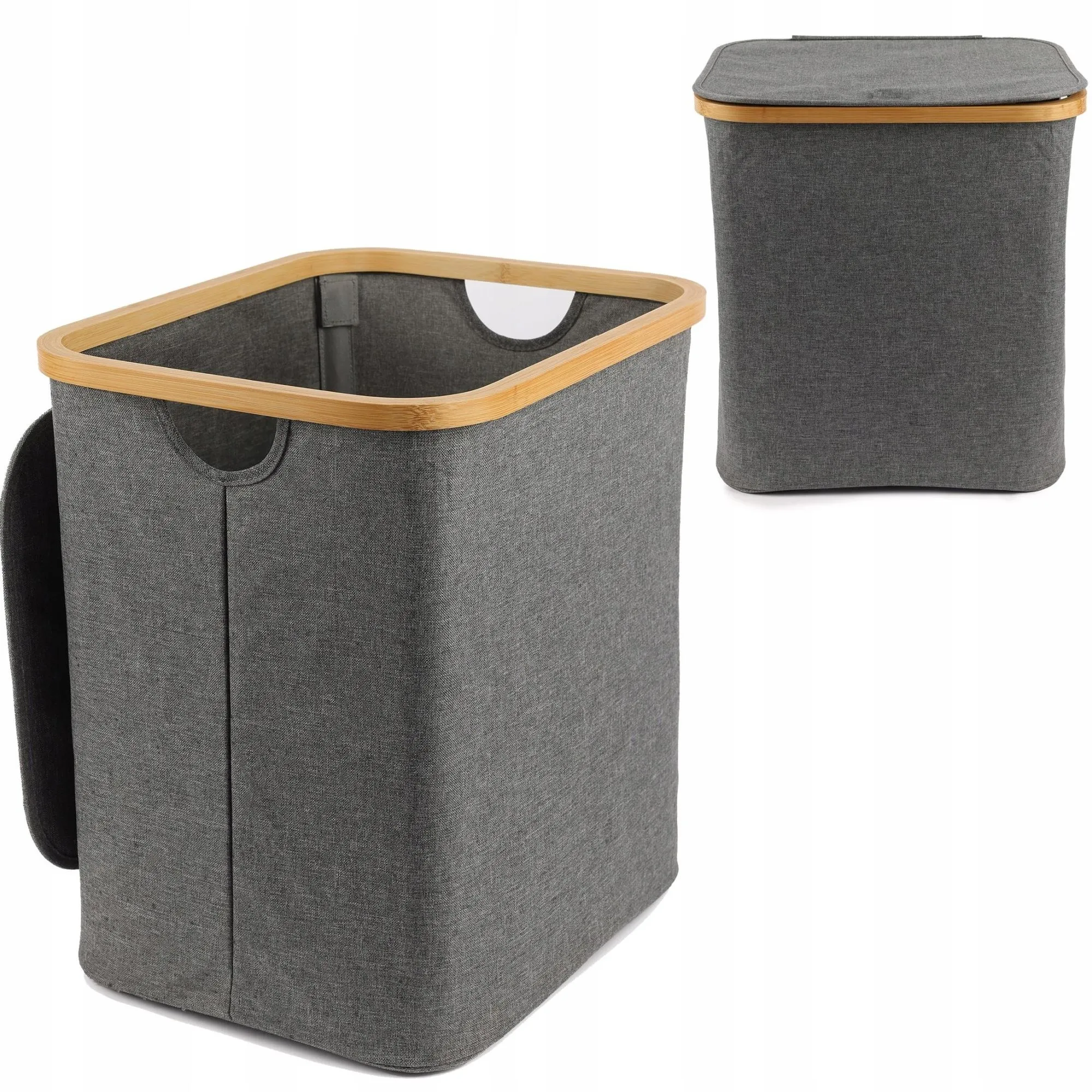 Kosz na pranie, 60 litrów, składany, stojący, 40x33x45 cm, szary