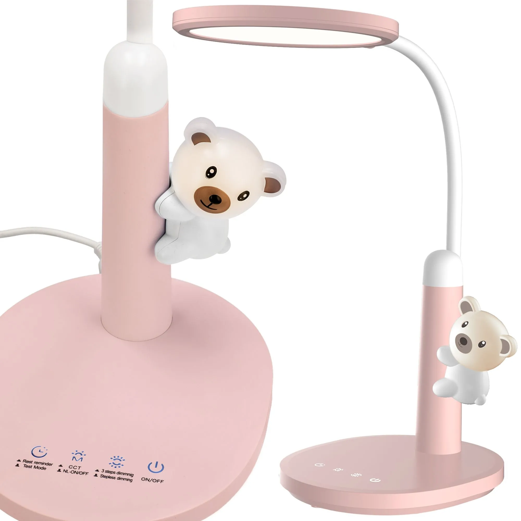 Lampka na biurko dla dzieci, szkolna, różowa z misiem