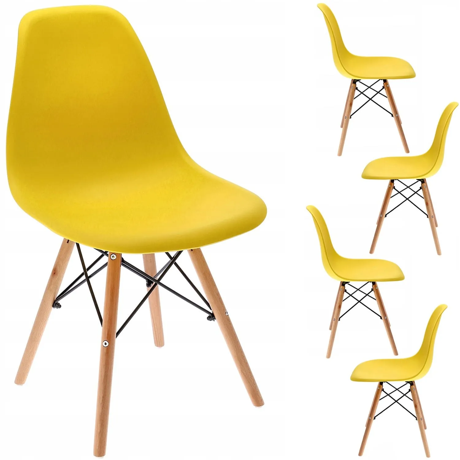 Krzesła skandynawskie, plastikowe, 35x52x81 cm, 4 sztuki, żółte