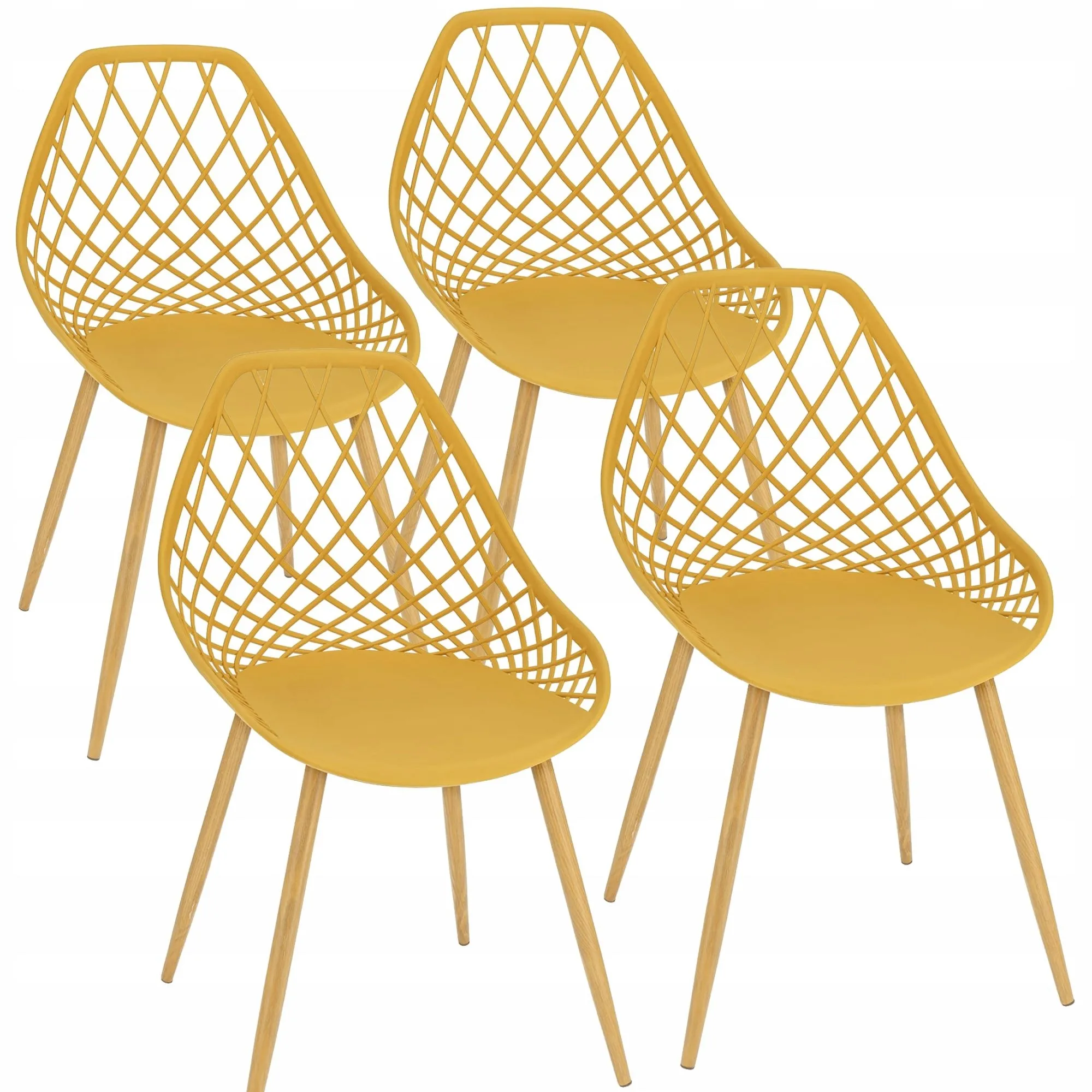 Zestaw 4 sztuk, krzesło ogrodowe, ARANDA, boho, 48x55x81 cm, musztardowe