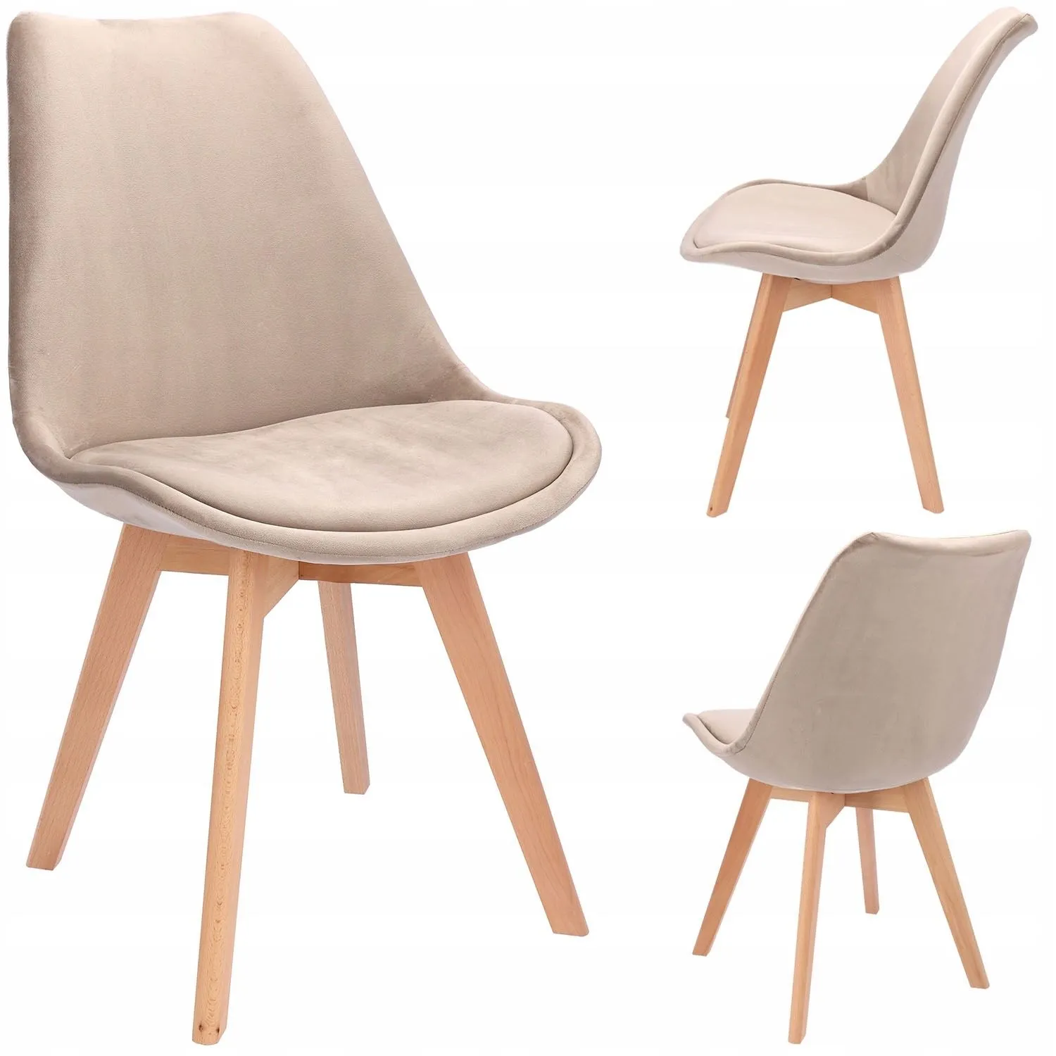 Krzesło tapicerowane, welurowe, BARI, 49x34x82 cm, beżowe