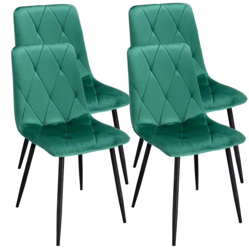 Krzesło tapicerowane, pikowane, welur, zestaw 4 krzeseł, 44x52x89 cm, zielony