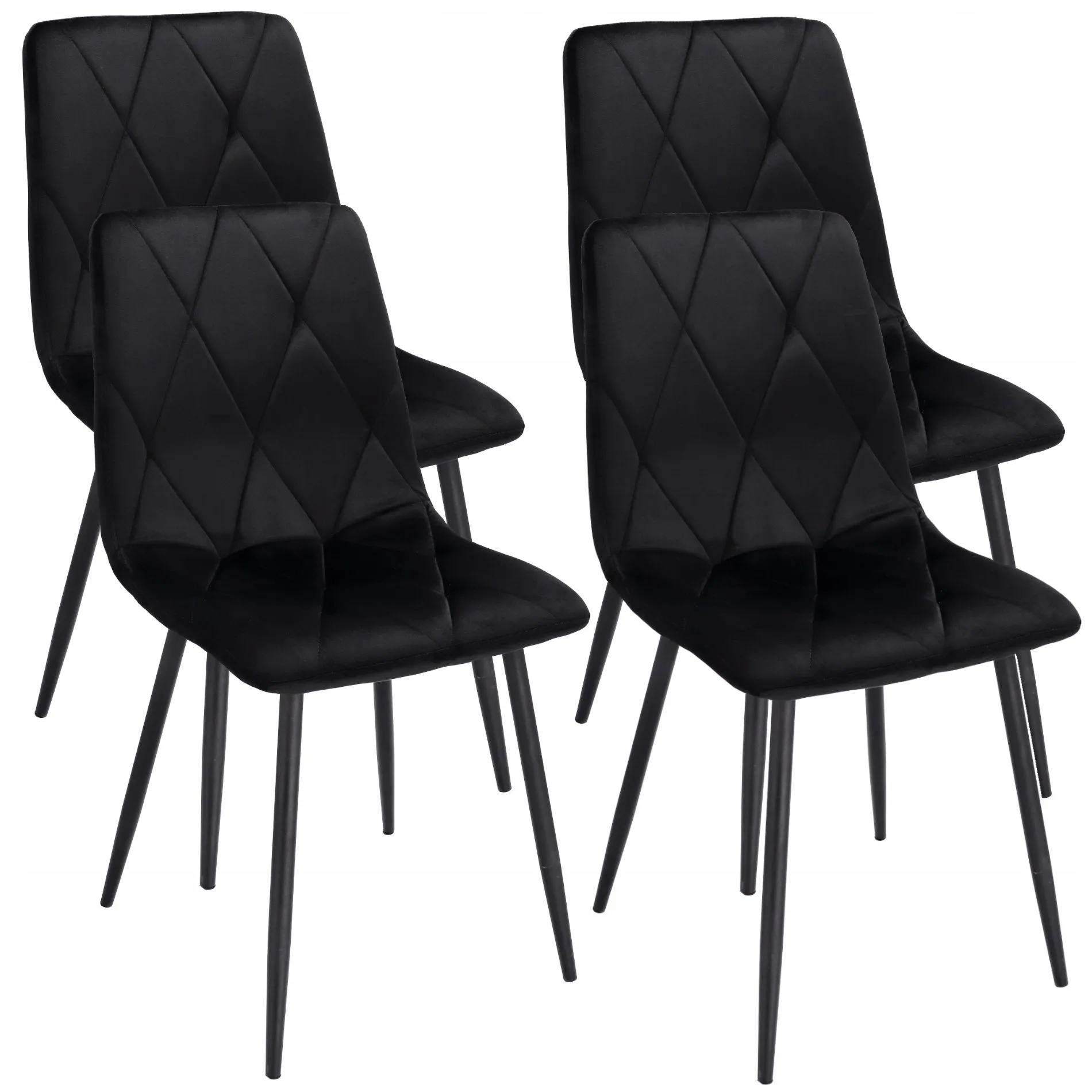 Krzesło tapicerowane, pikowane, welur, zestaw 4 krzeseł, 44x52x89 cm, czarny