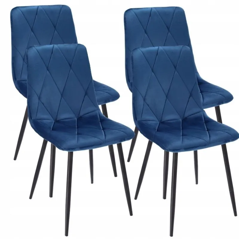 Krzesło tapicerowane, pikowane, welur, zestaw 4 krzeseł, 44x52x89 cm, granatowy