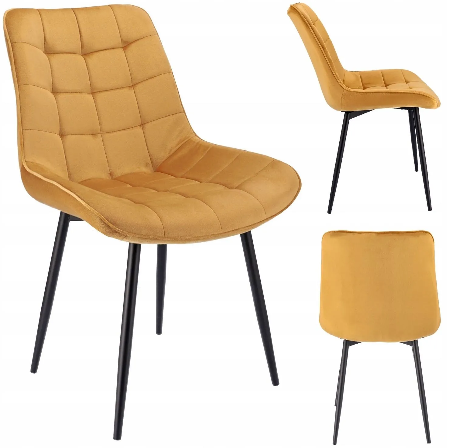 Krzesło do kuchni, miękkie, pikowane, 53x63x83 cm, musztardowe