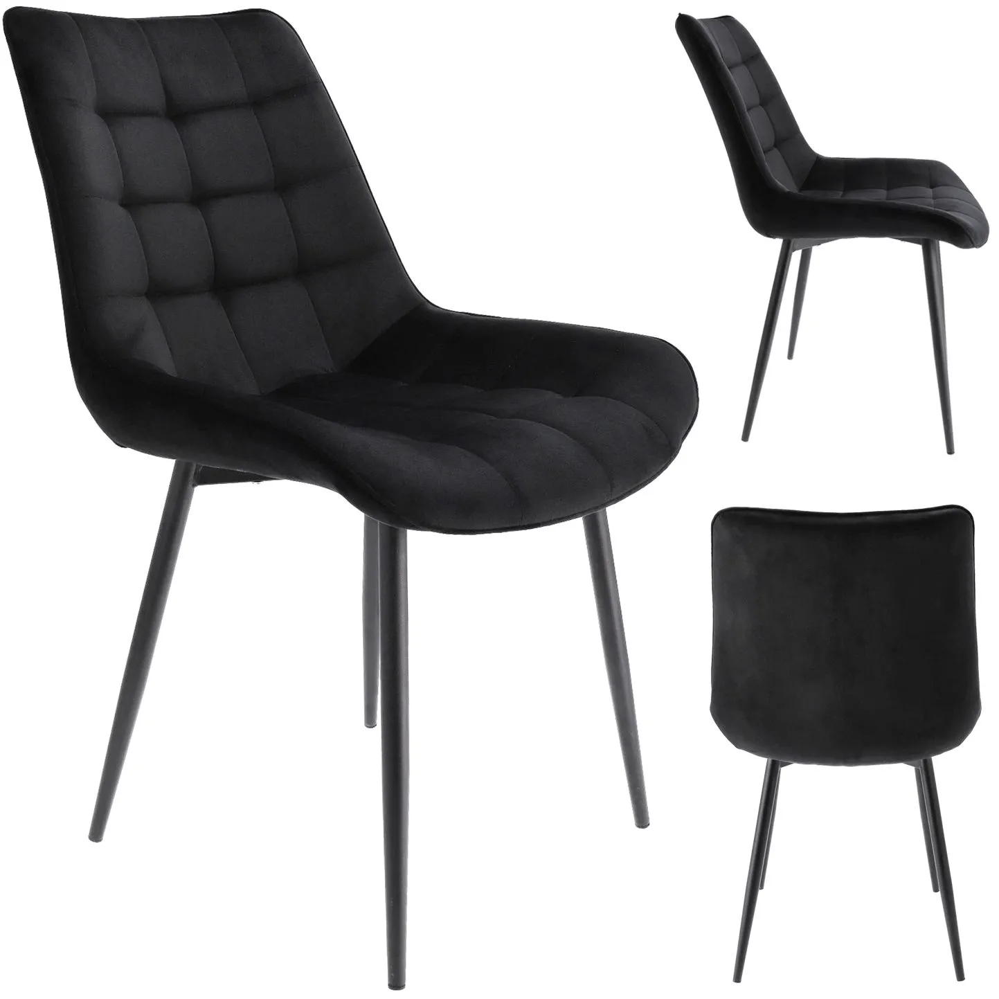 Krzesło do kuchni, miękkie, pikowane, 53x63x83 cm, czarne