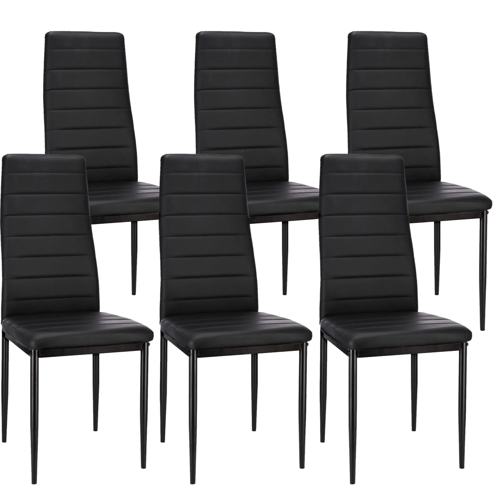 Zestaw 6 krzeseł do salonu, jadalni, ekoskóra, VERUM, 40x50x96 cm, czarne