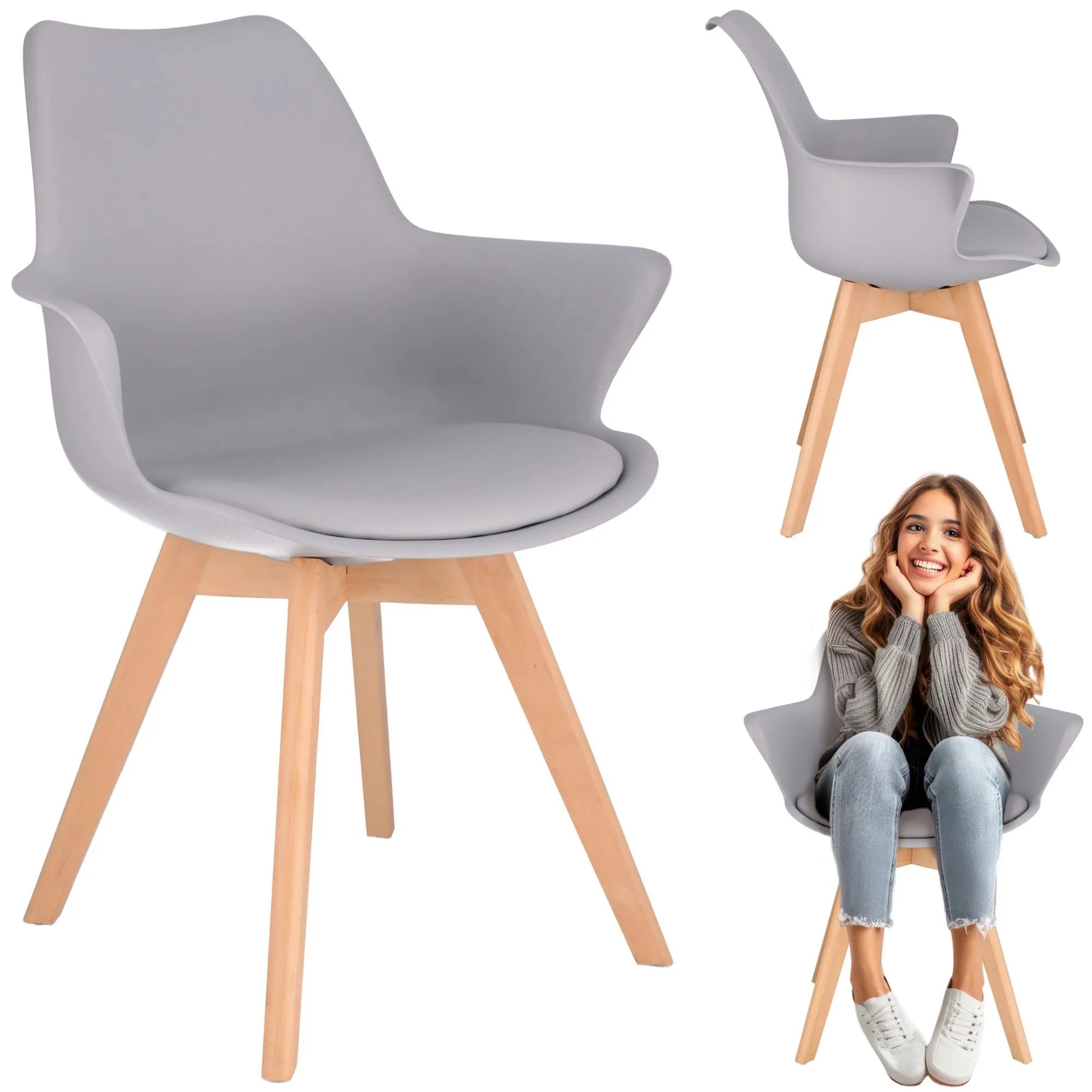 Krzesło skandynawskie, ORLEAN, ekoskóra, 63x59x83 cm, szare