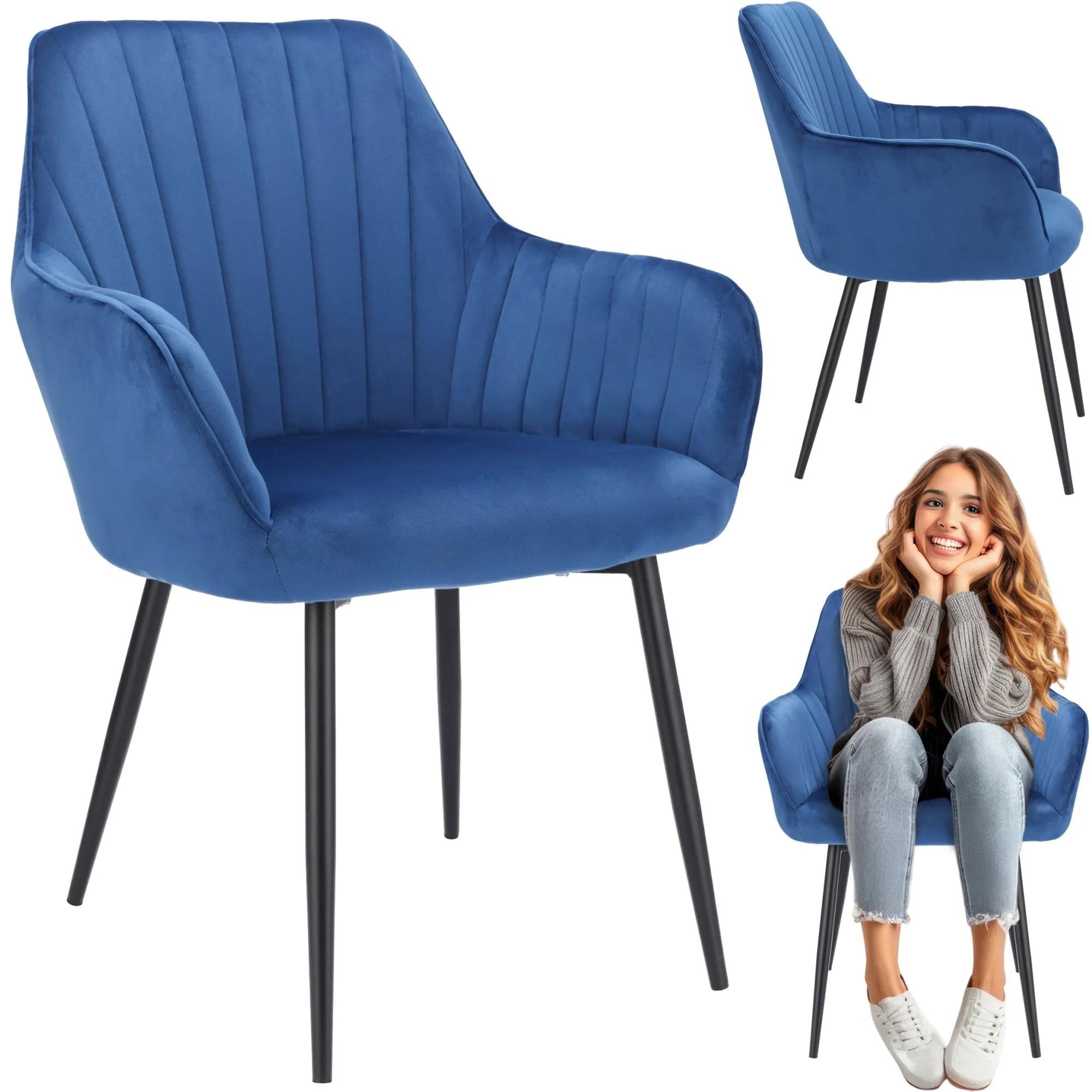 Krzesło Cora, tapicerowane, welurowe, 56x47x82 cm, niebieskie