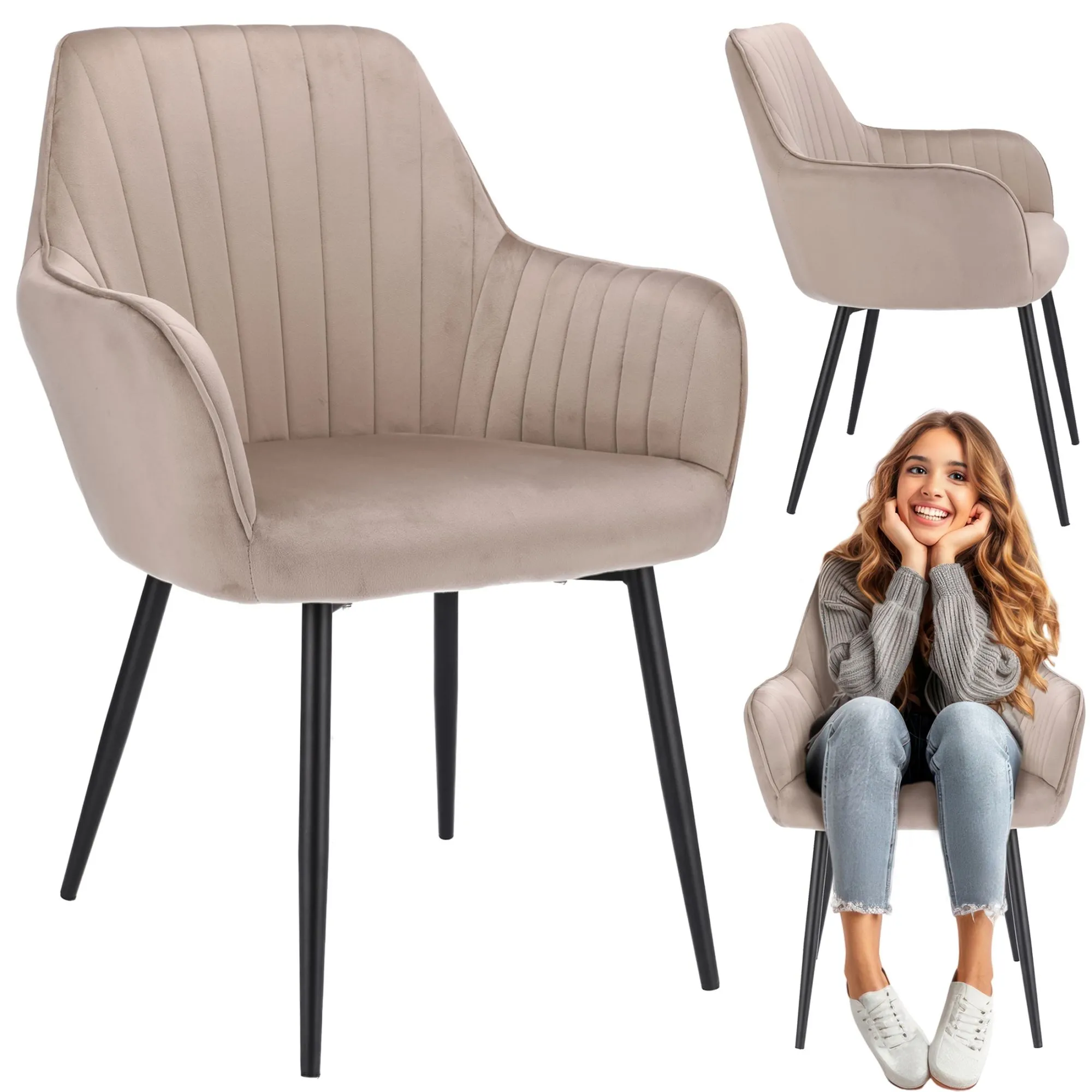 Krzesło Cora, tapicerowane, welurowe, 56x47x82 cm, beżowe