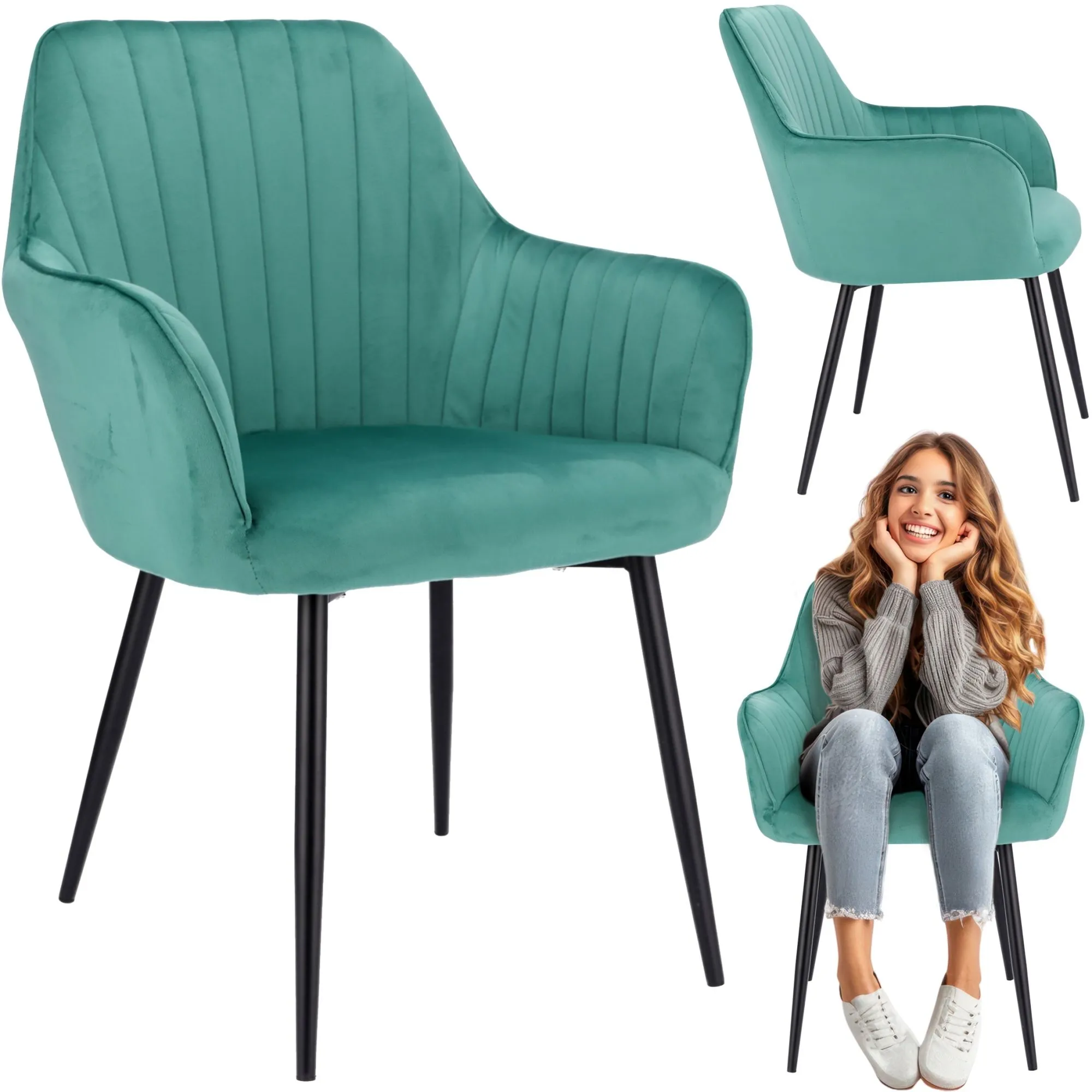 Krzesło Cora, tapicerowane, welurowe, 56x47x82 cm, Zielone