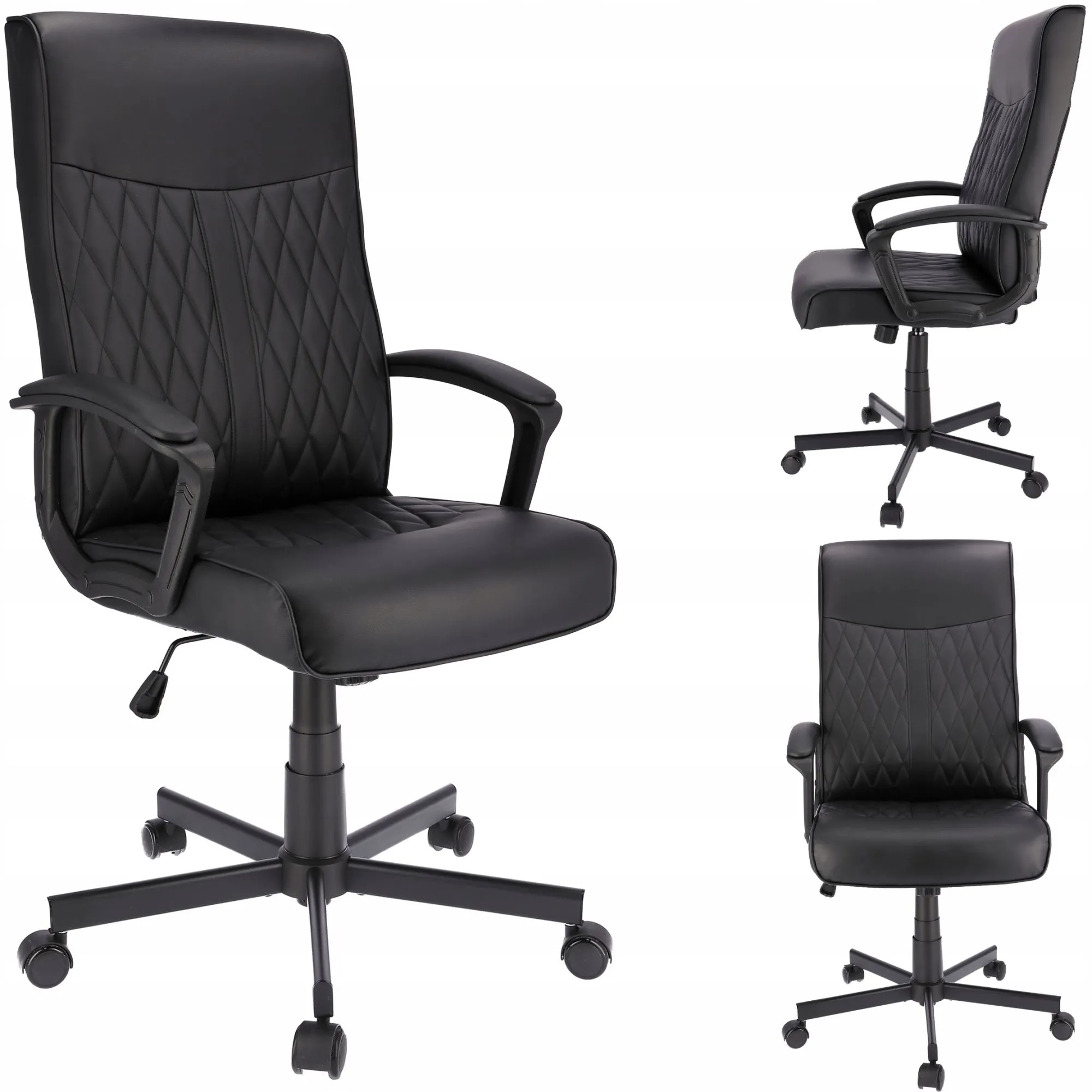 Fotel biurowy, obrotowy z podłokietnikami, Comfort, ekoskóra, czarny