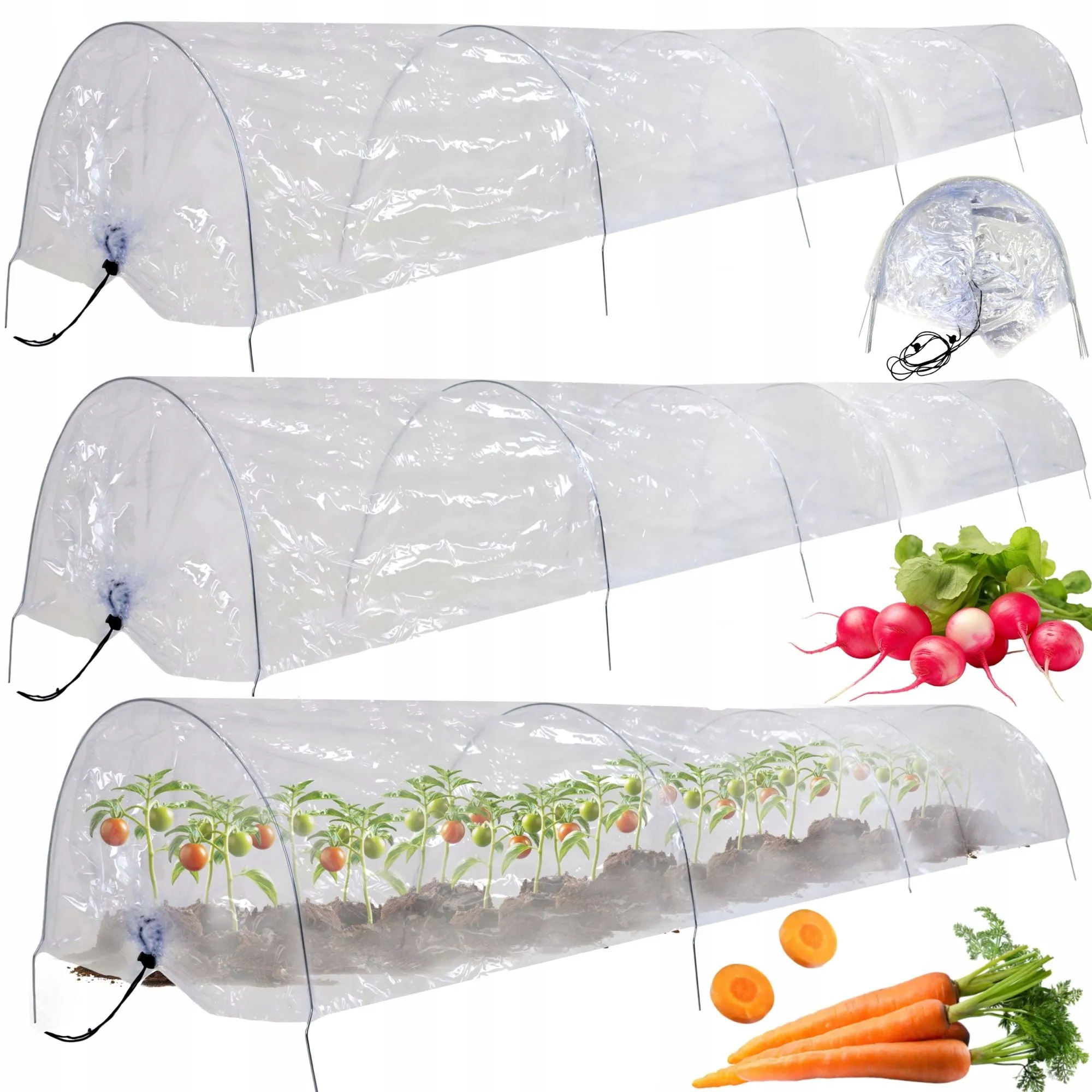 Tunel ogrodowy, zestaw 3 sztuk, uprawa roślin, 300x30x45 cm