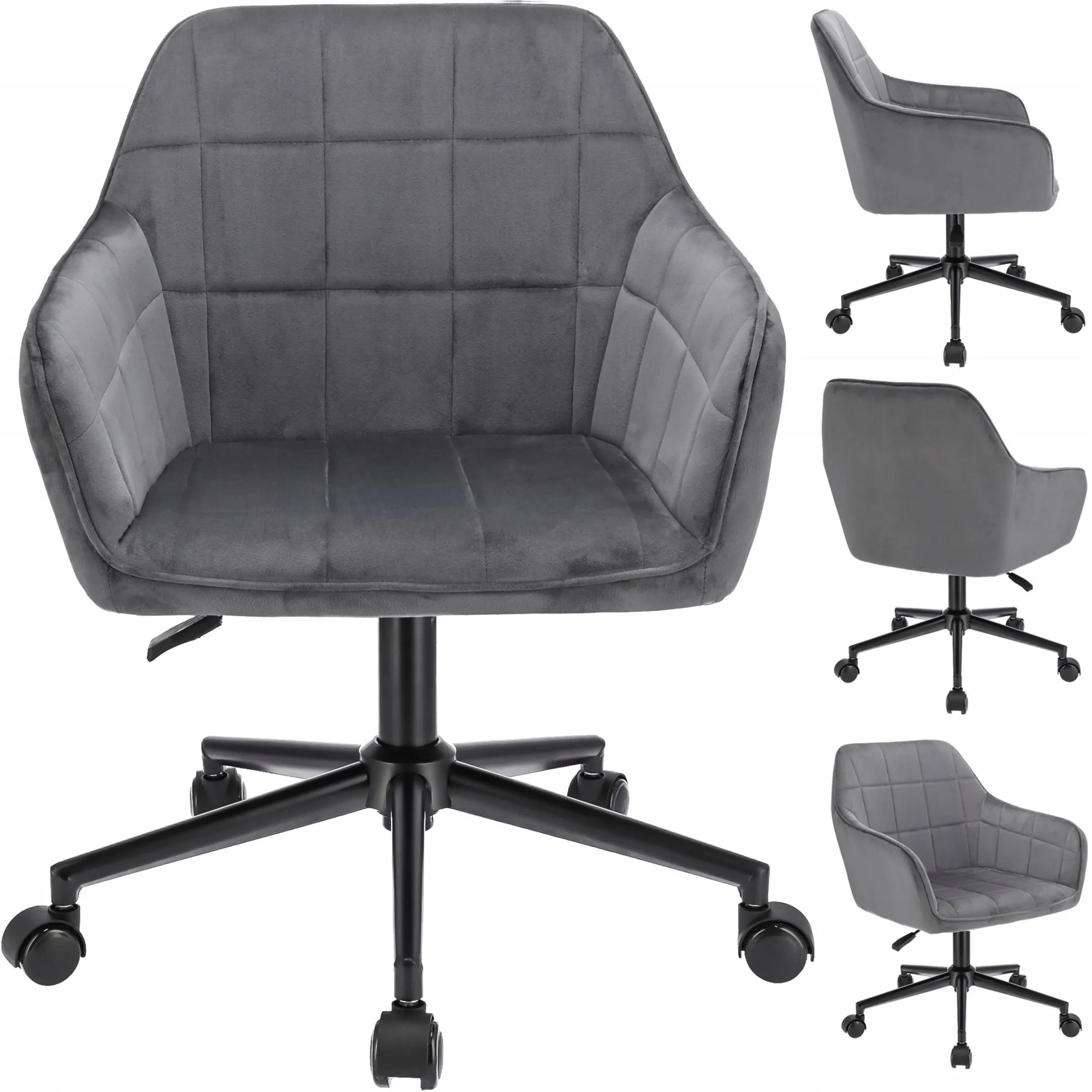 Wygodny fotel obrotowy, welur, Milano, szary na czarnej stopie