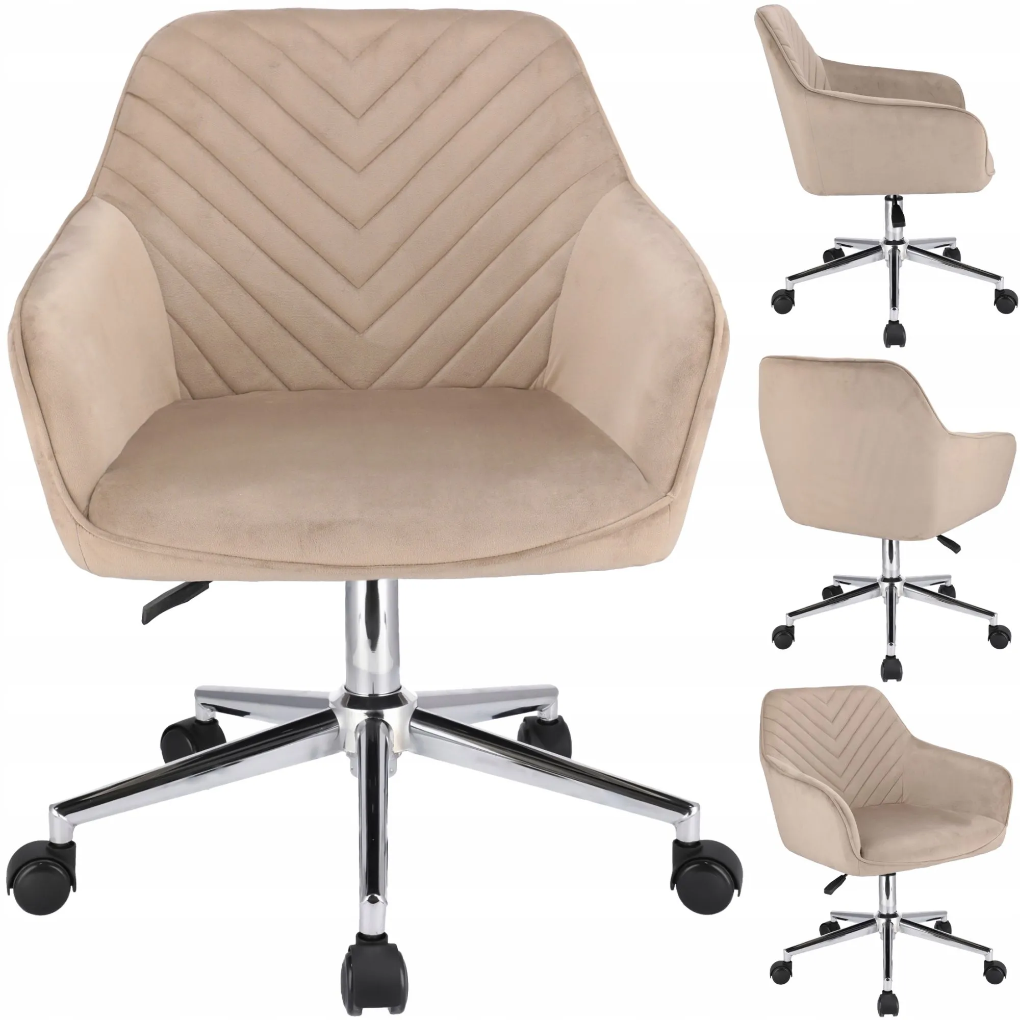 Fotel obrotowy, krzesło konferencyjne, Napoli, beżowe na srebrnej stopie