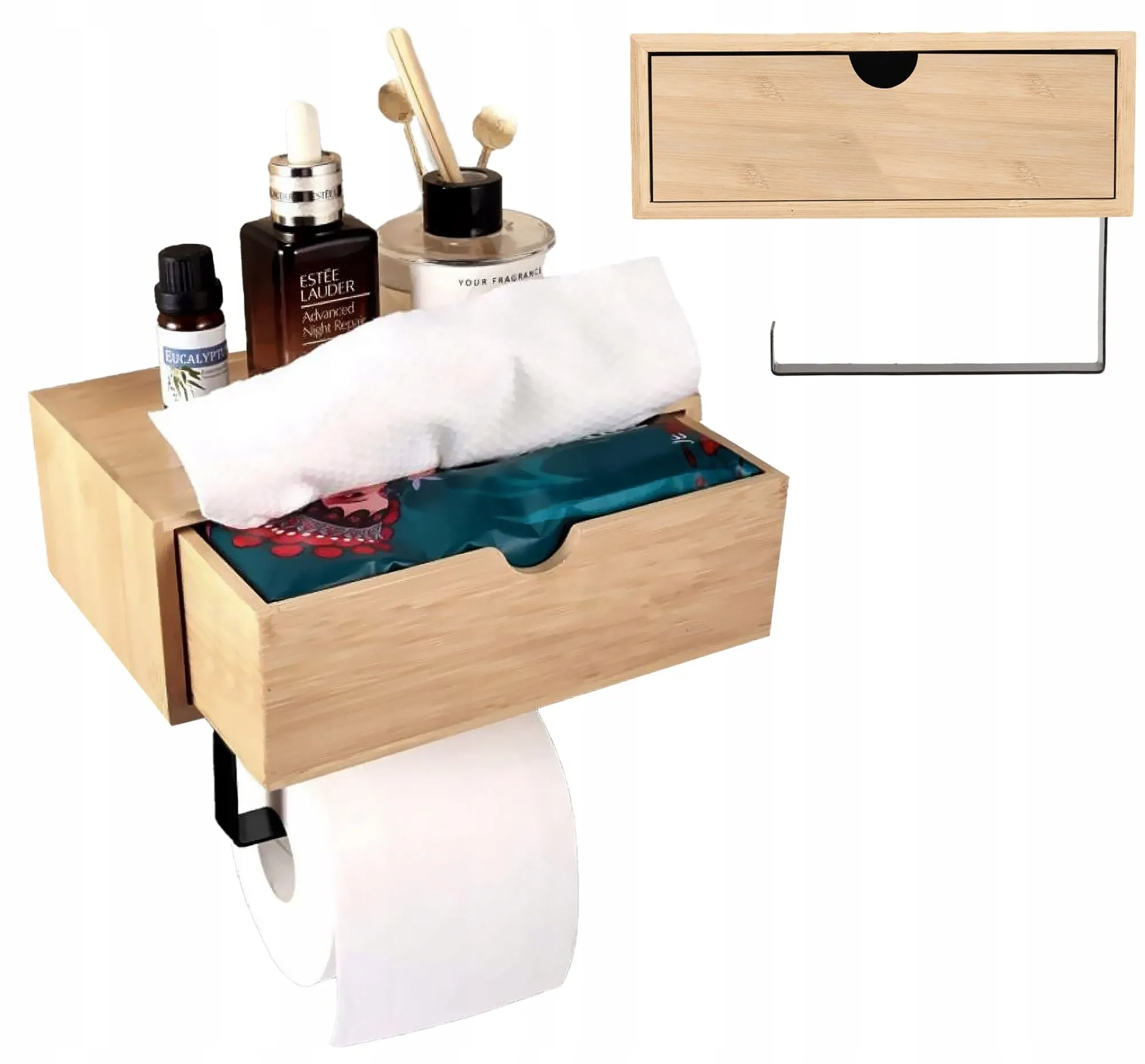 Uchwyt na papier toaletowy, półka, schowek, 13x16x22 cm, odcienie brązu