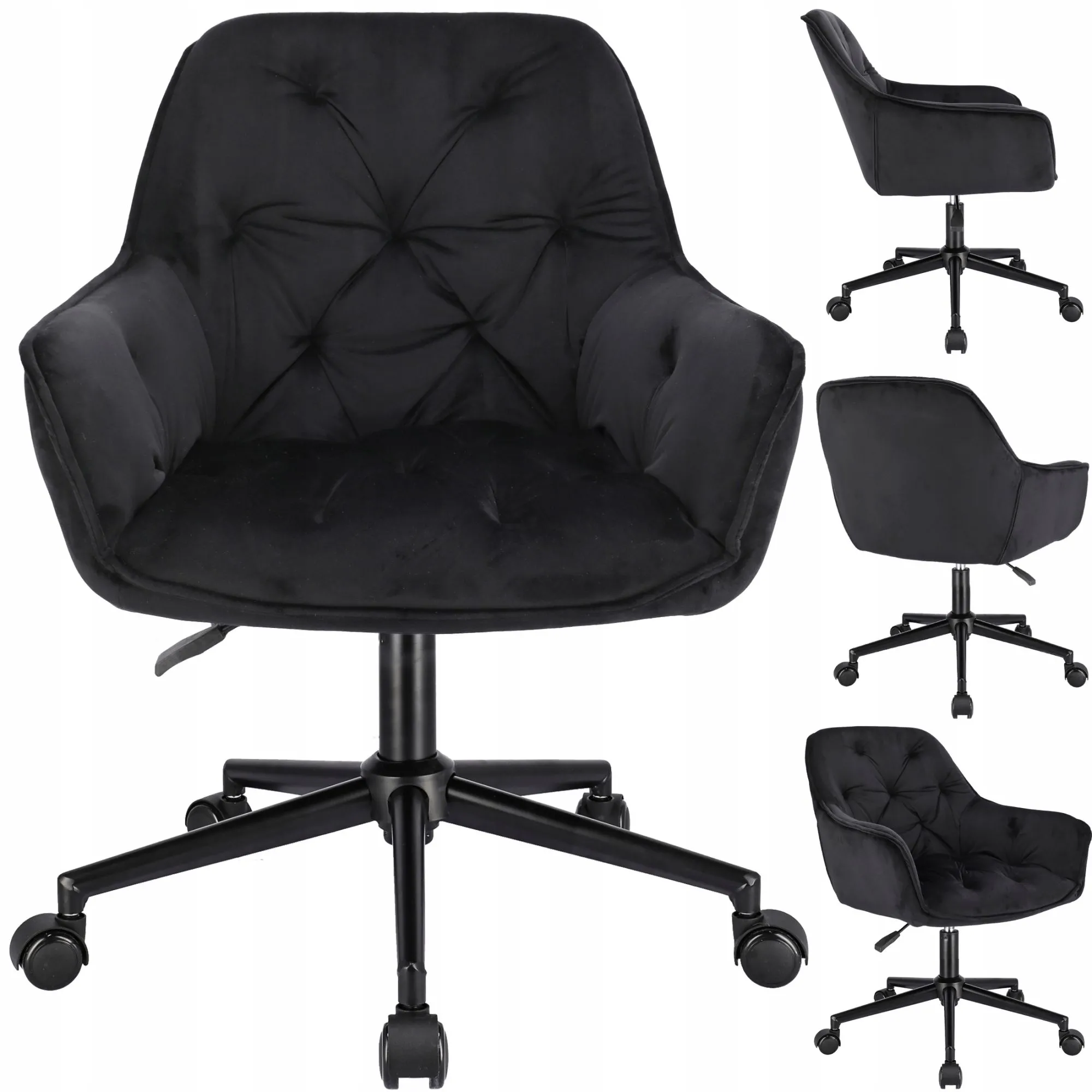 Fotel biurowy, welur, obrotowe krzesło, Largo, czarne