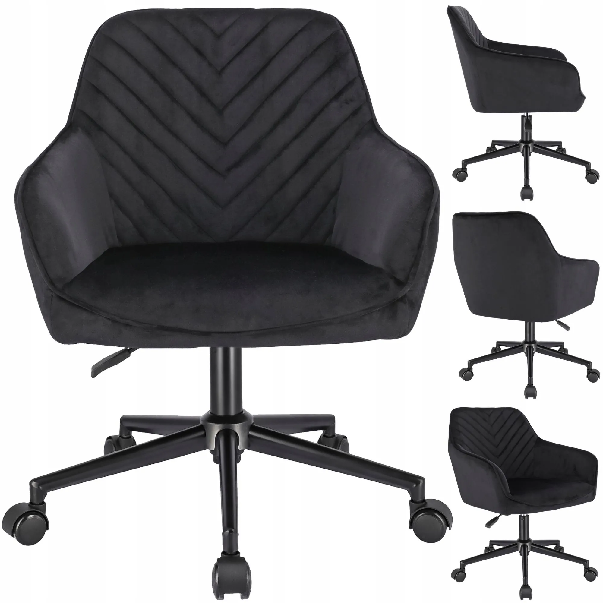 Fotel obrotowy, krzesło konferencyjne, welur, czarne na czarnej stopie