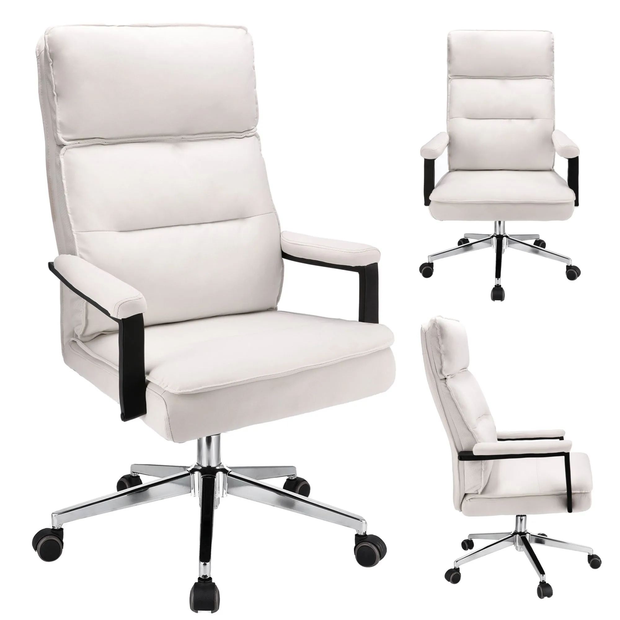 Fotel biurowy, podłokietniki, Sego, ekoskóra, biały