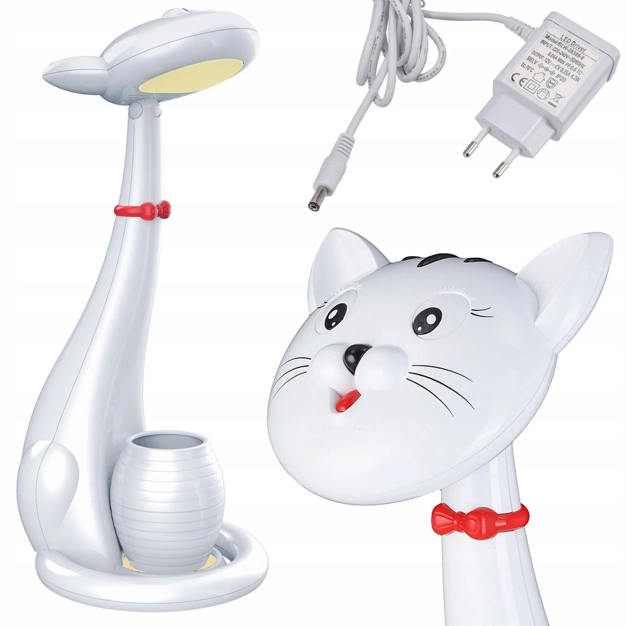 Lampka biurkowa dla dzieci, szkolna, led, kotek, 37 cm
